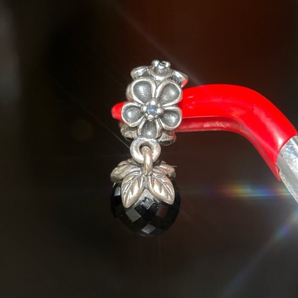 Pandora Flower Onyx Dangle Charm - Rare - Thumbnail 3