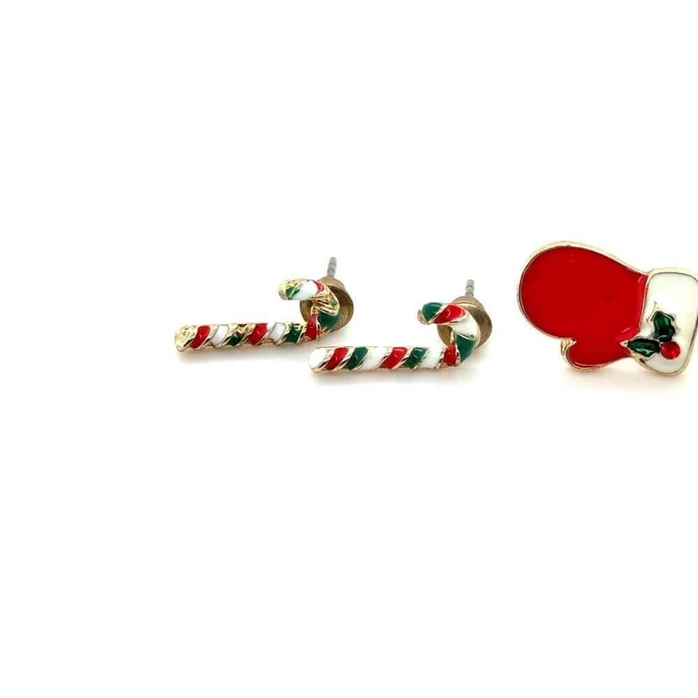 Gloves & Candy Cane Christmas Theme Studs