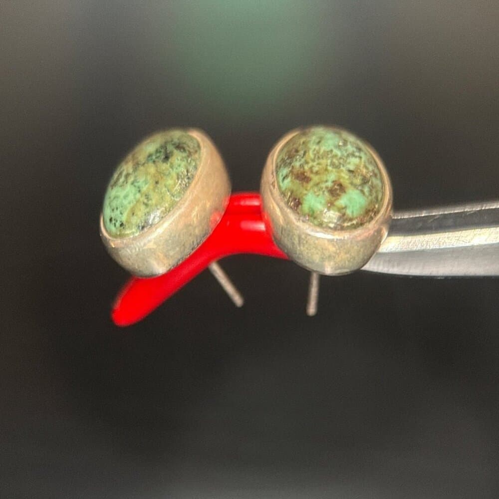 925 Oval Shaped Turquoise Stud Earrings - Thumbnail 2
