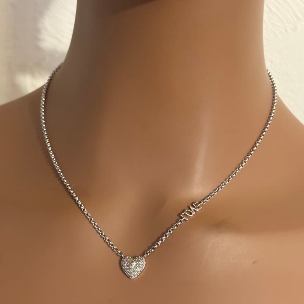 925 Silver Pave Stones Love Necklace - Thumbnail 8
