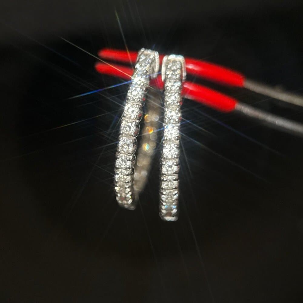 14K Gold Inside Out Diamond Reeds Hoops Earrings - Thumbnail 3