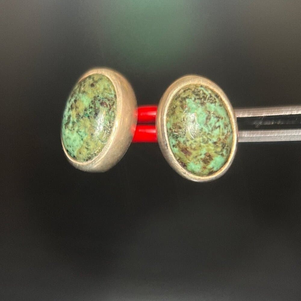 925 Oval Shaped Turquoise Stud Earrings