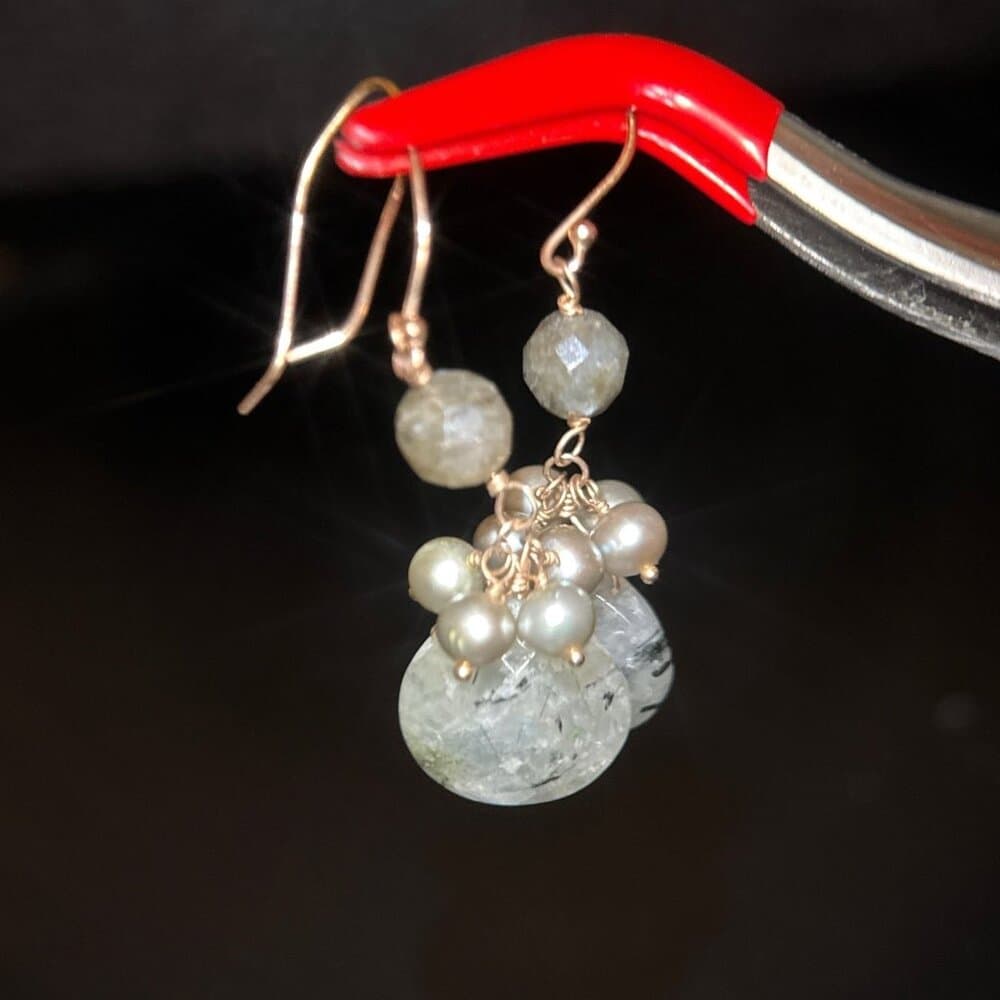 14K Gold Stone Dangle Earrings - Thumbnail 3