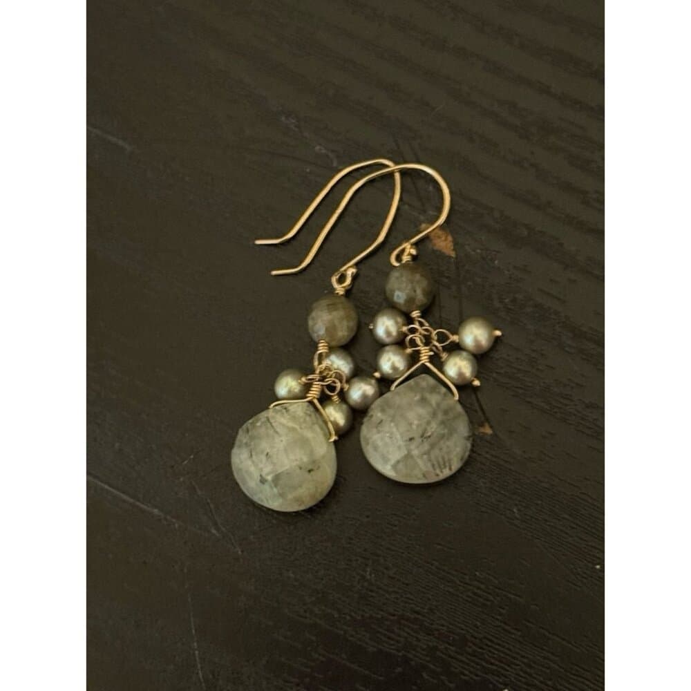 14K Gold Stone Dangle Earrings - Thumbnail 5