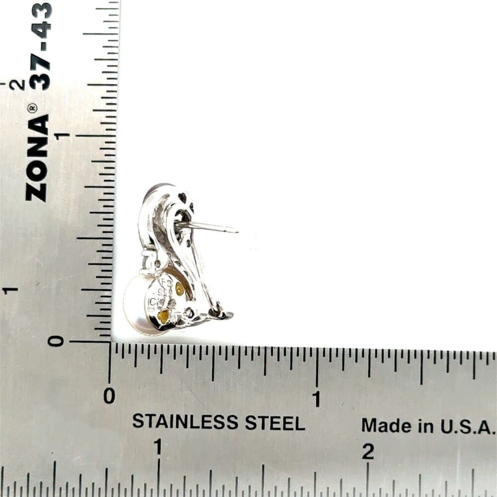 925 Silver Faux Black/White Pearl/ Cz Earrings - Thumbnail 5