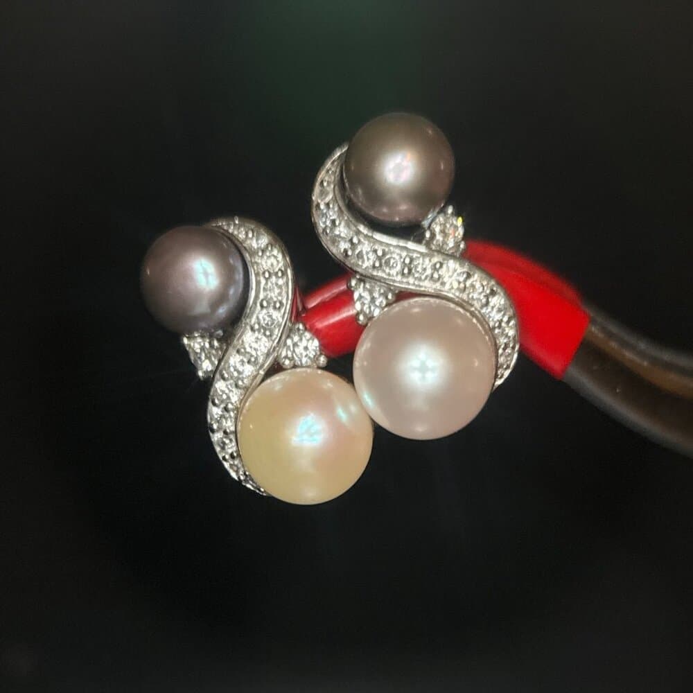 925 Silver Faux Black/White Pearl/ Cz Earrings
