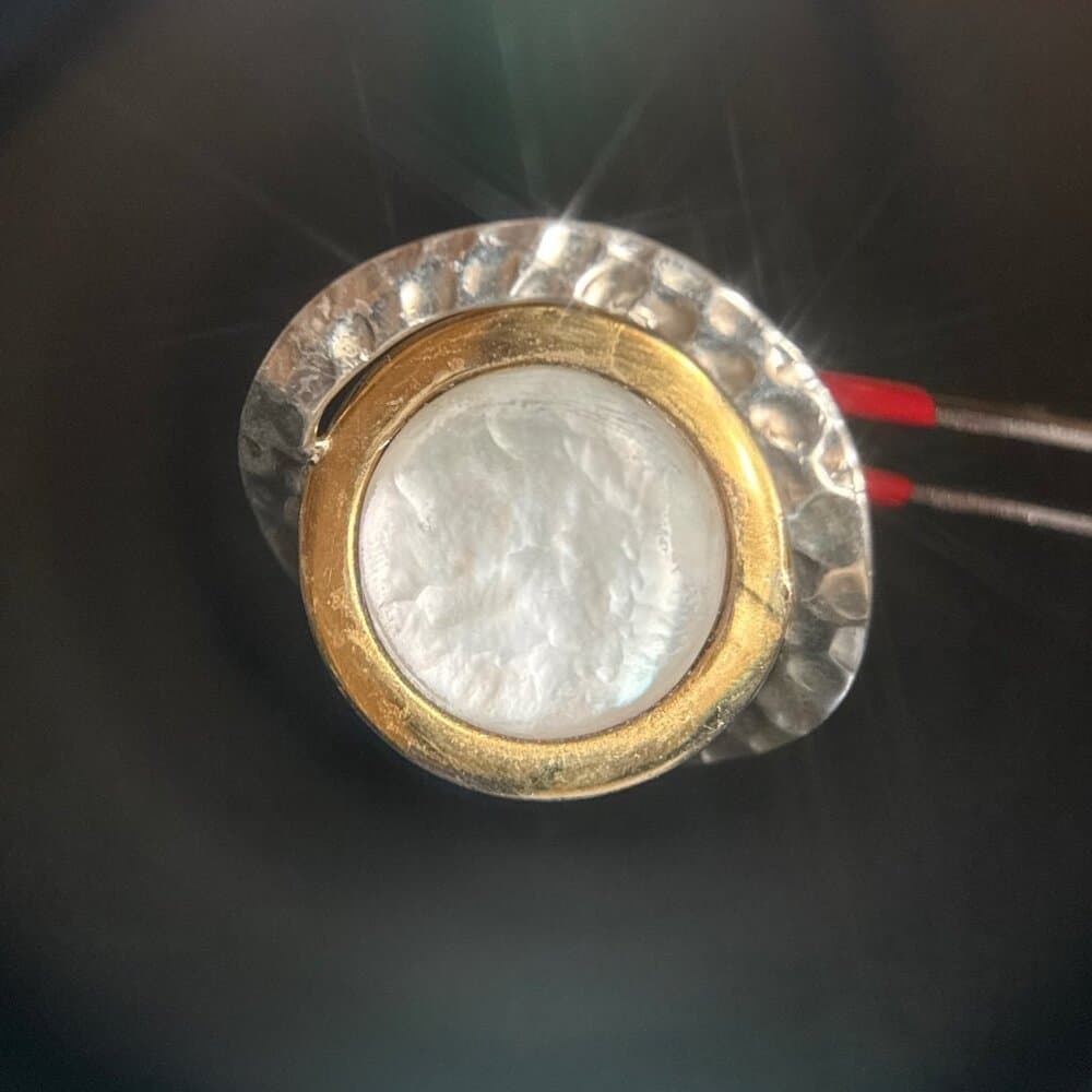 Large 925 Silver Pearl with Gold Accent Ring