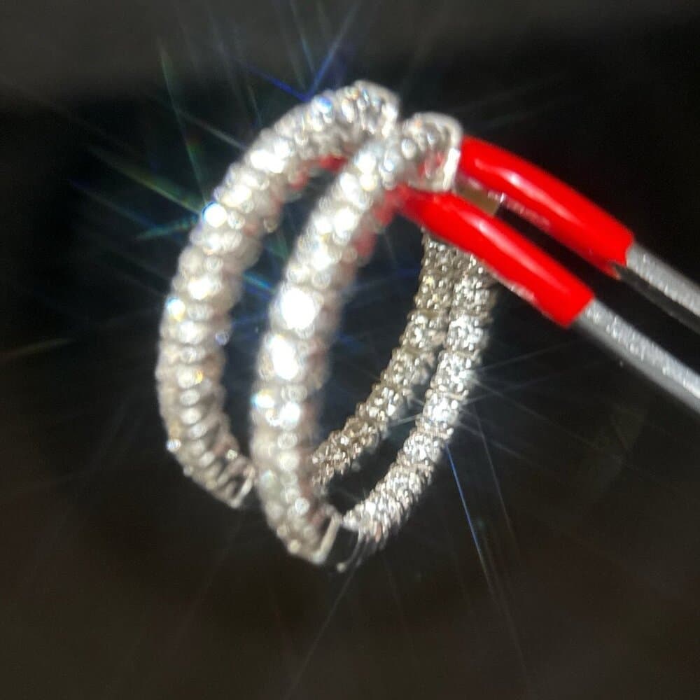 14K Gold Inside Out Diamond Reeds Hoops Earrings - Thumbnail 6