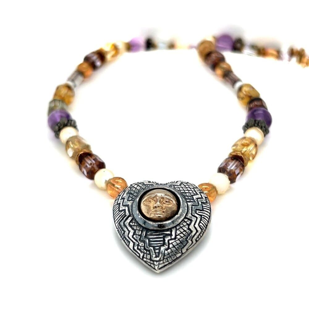 Sterling 925 Robert’s Shields Face Heart Beaded Necklace