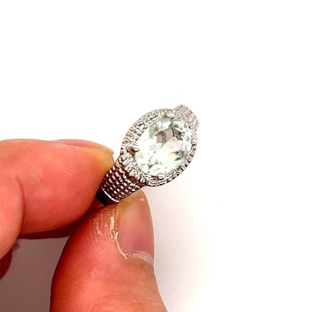 STAMPED 925 Sterling Silver Green/White Stones Ring