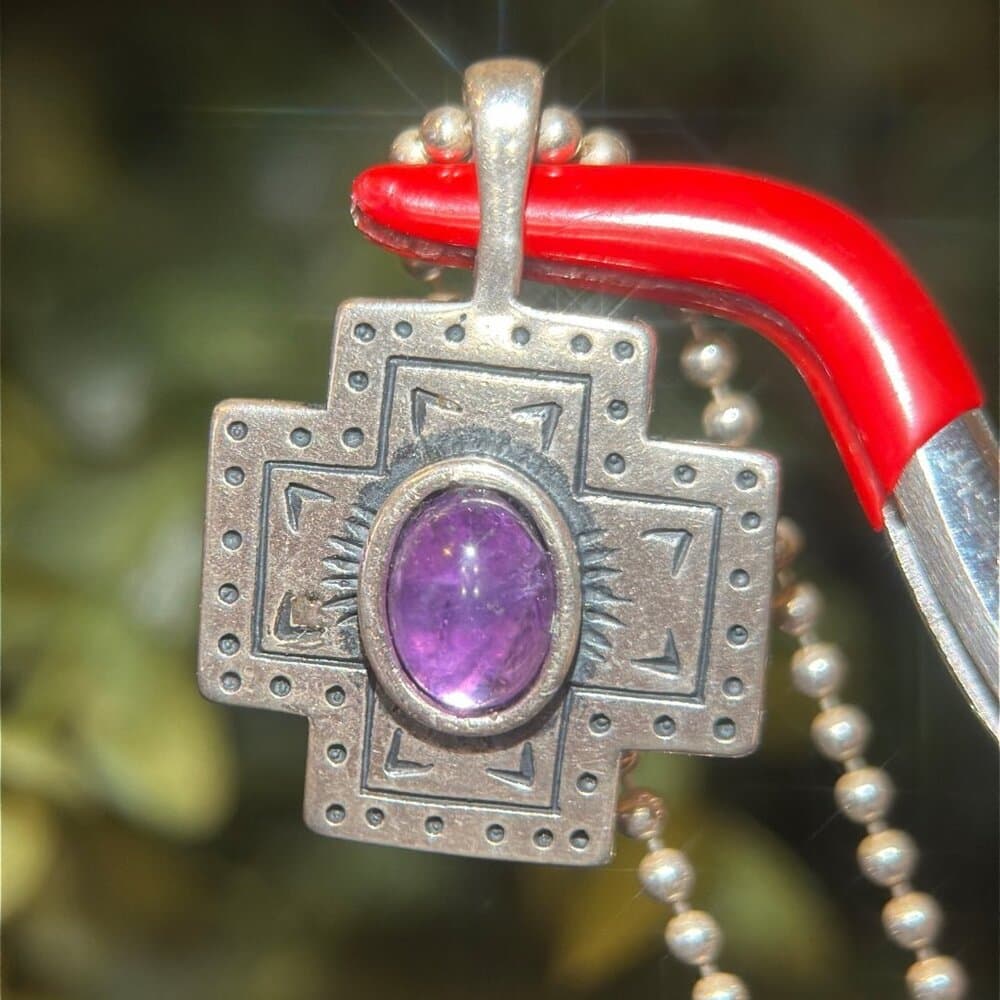 Silver 925 Cabuchon Amethyst Cross Necklace
