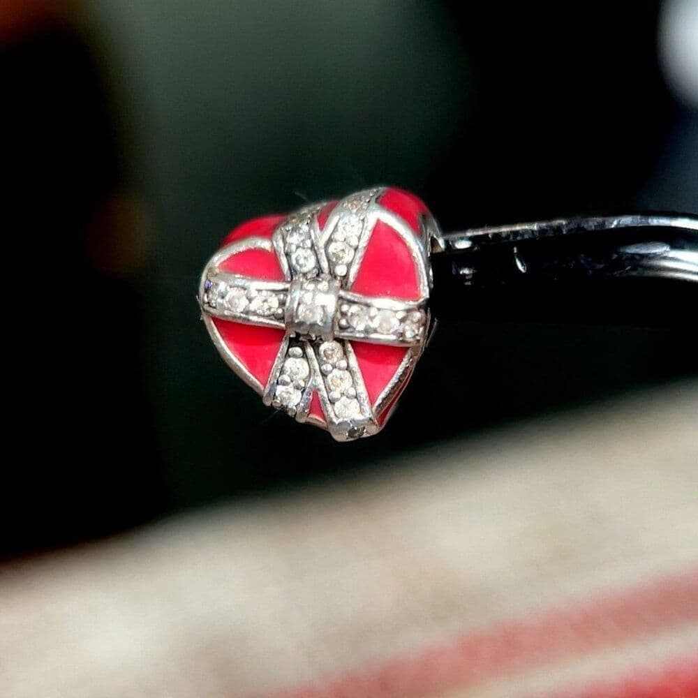 Pandora Pink Enamel Wrapped Cz Heart Charm