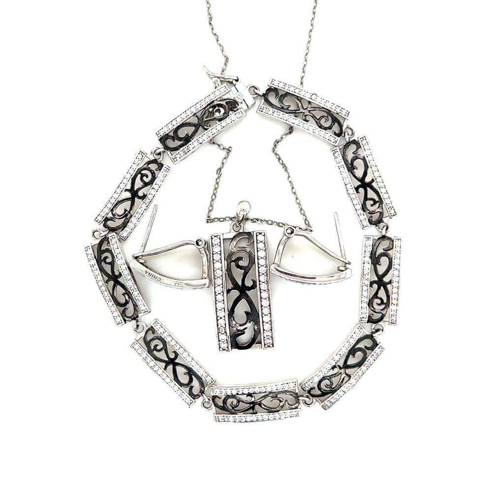 925 Silver Cz Necklace, Bracele925 Silver Cz Necklace, Bracelet and Earrings Set