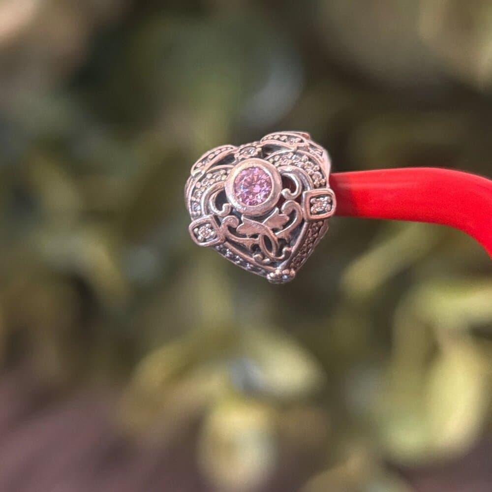 Pandora White/Pink Cz Heart Charm