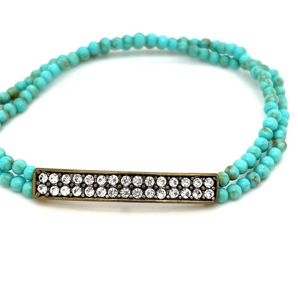 Stretchy Turquoise/Rhinestones Bracelet (d)