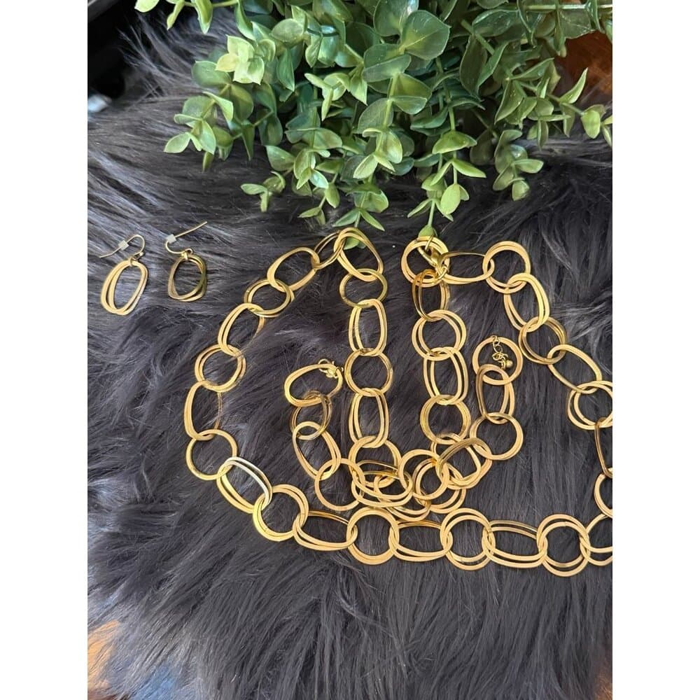 Golden Circle Link Necklace/Bracelet/Earrings Set