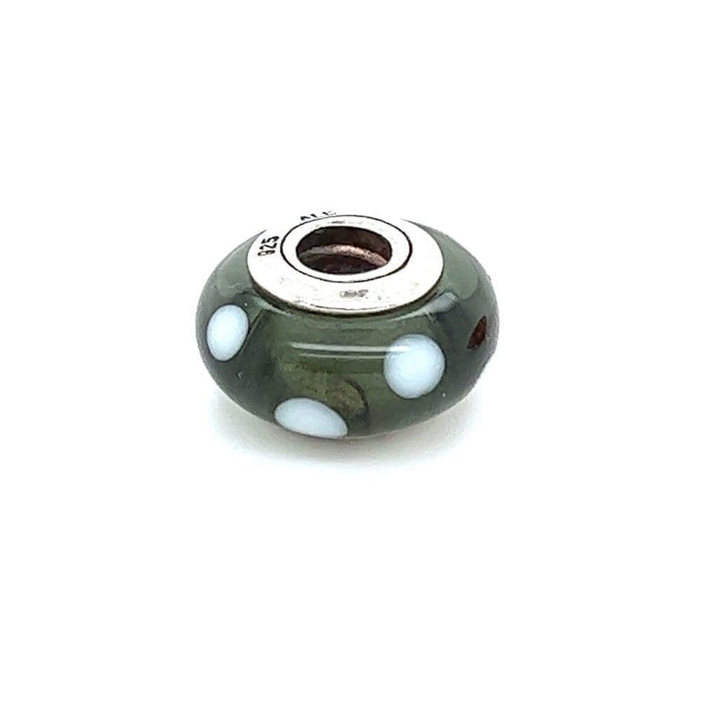 Pandora Grey White Dots Murano Glass Charm‎