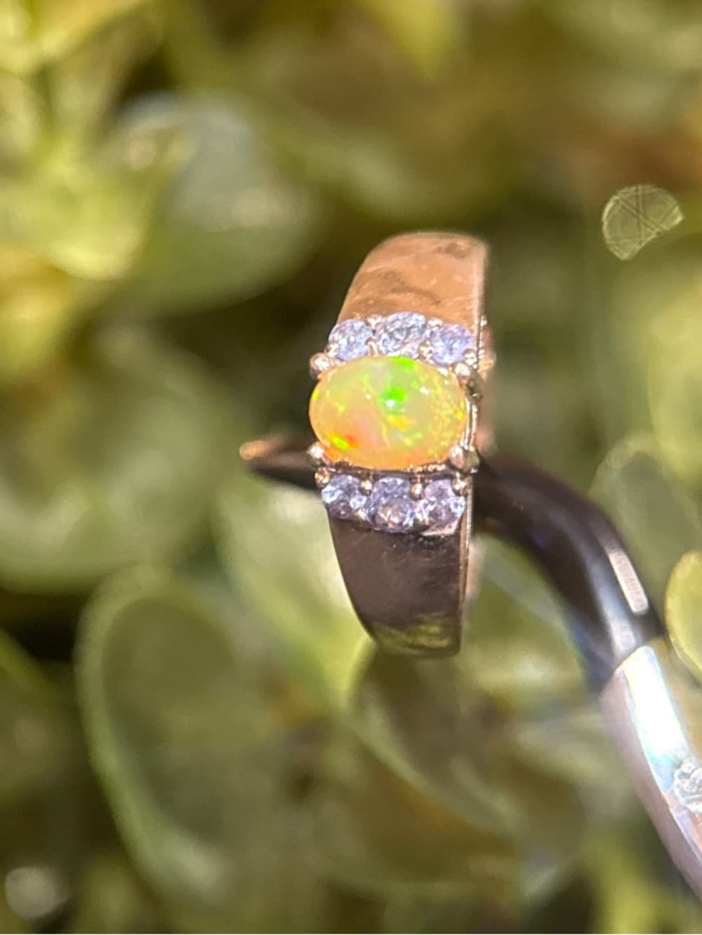 Sterling Silver Opal and Tanzanite Accent Ring - Orange Opal