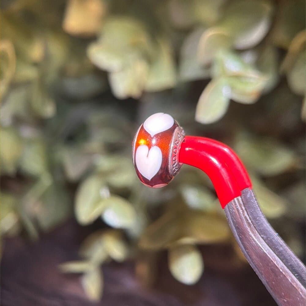 Pandora White Heart Orange Murano Glass Charm