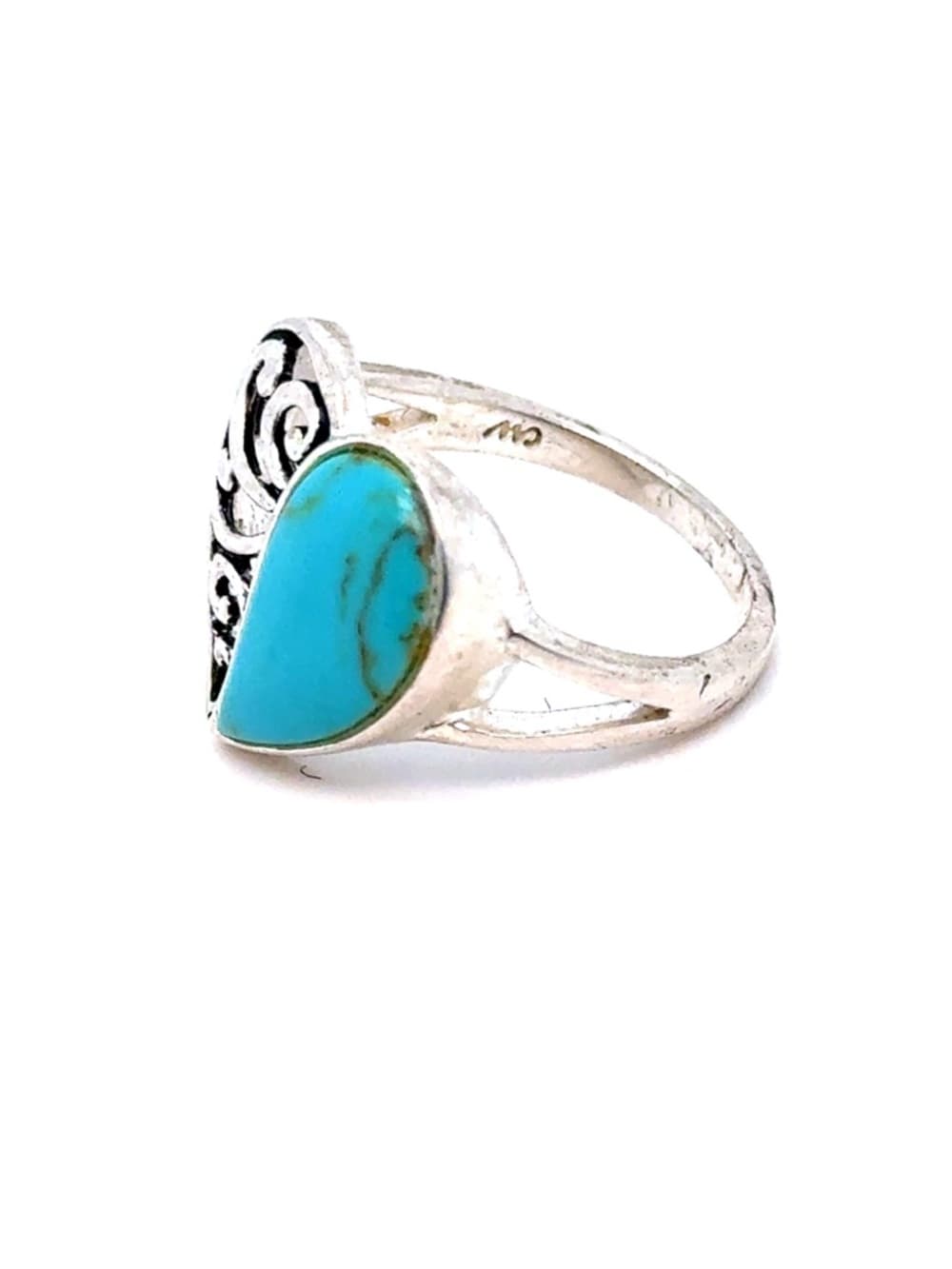 Turquoise Heart Filigree Silver Colored Ring - Blue Turquoise