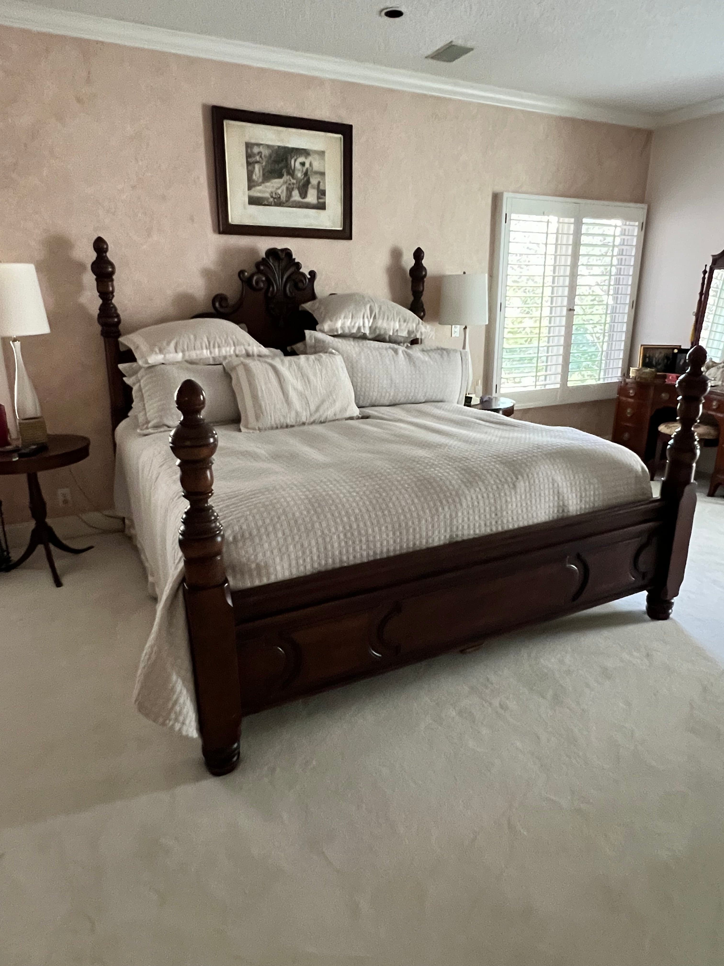 Turned Four Poster Carved Wood King Bed Frame w/Finials PD138-19 - Thumbnail 3
