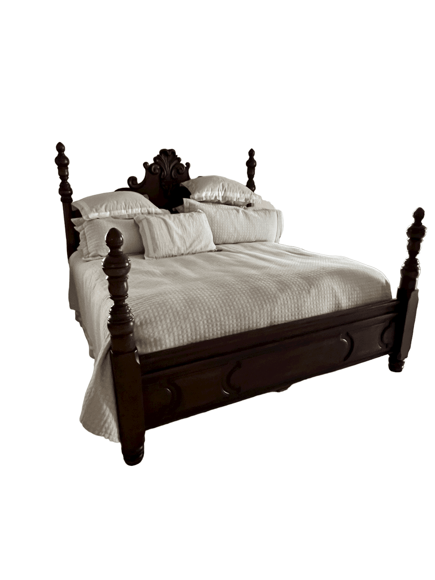 Turned Four Poster Carved Wood King Bed Frame w/Finials PD138-19 - Thumbnail 2
