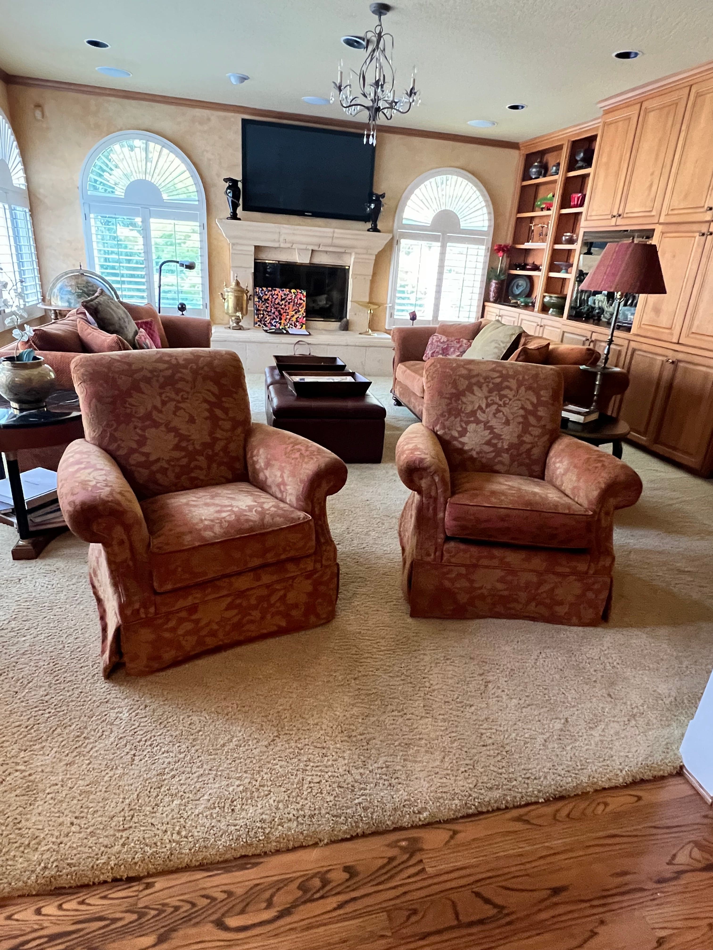 Set of 2 Castellano Down Maroon/Gold Swivel Rocking Club Chairs PD138-2 - Thumbnail 3