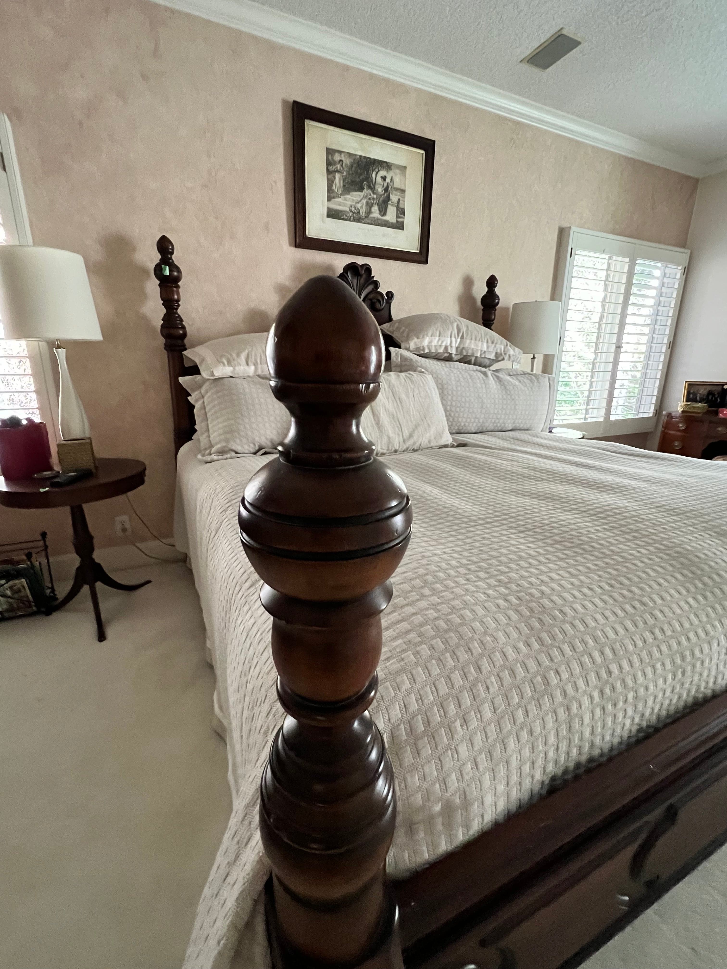 Turned Four Poster Carved Wood King Bed Frame w/Finials PD138-19 - Thumbnail 4
