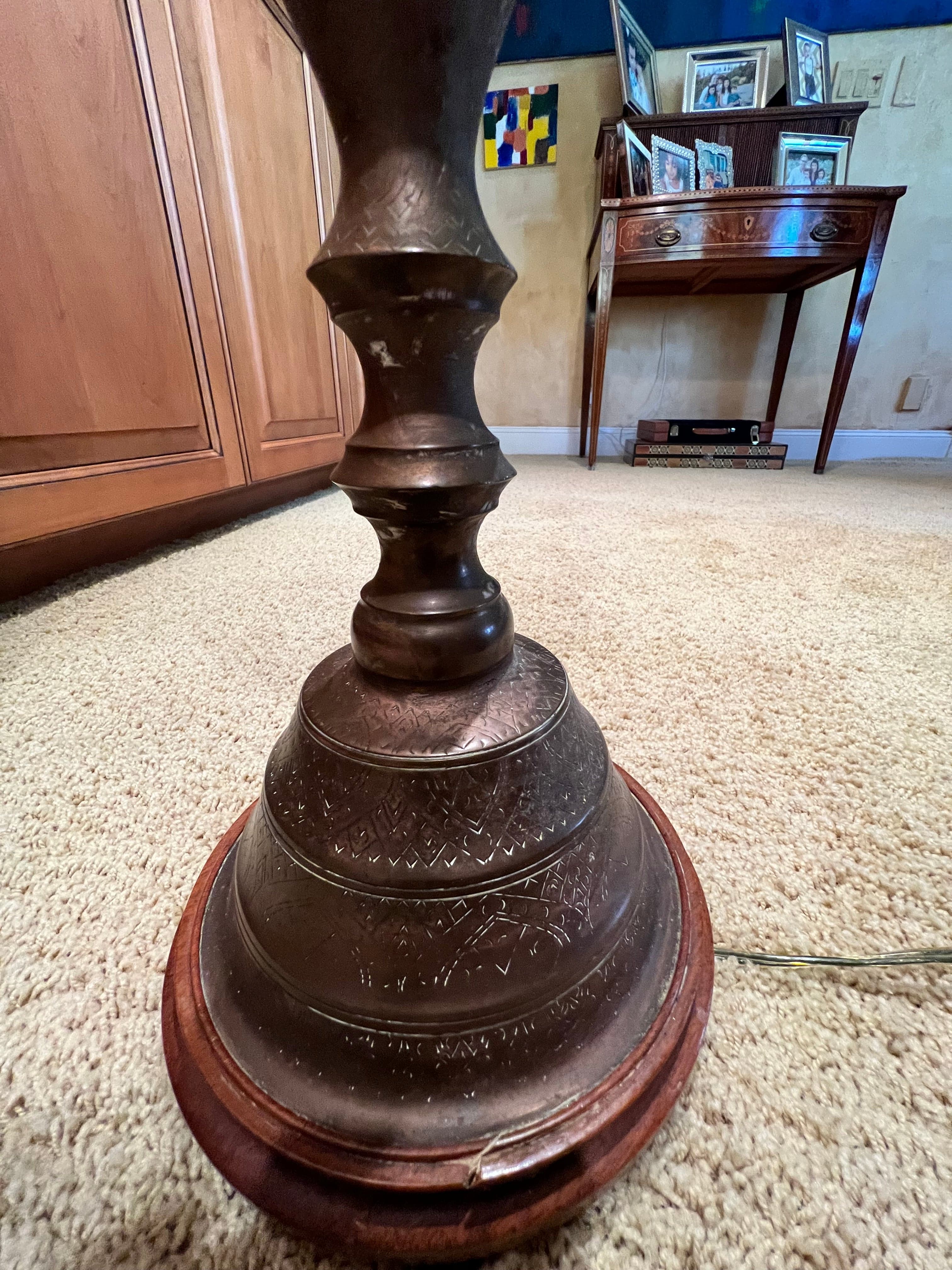Embossed Pedestal Brass Floor Lamp w Center Table PD138-3 - Thumbnail 6