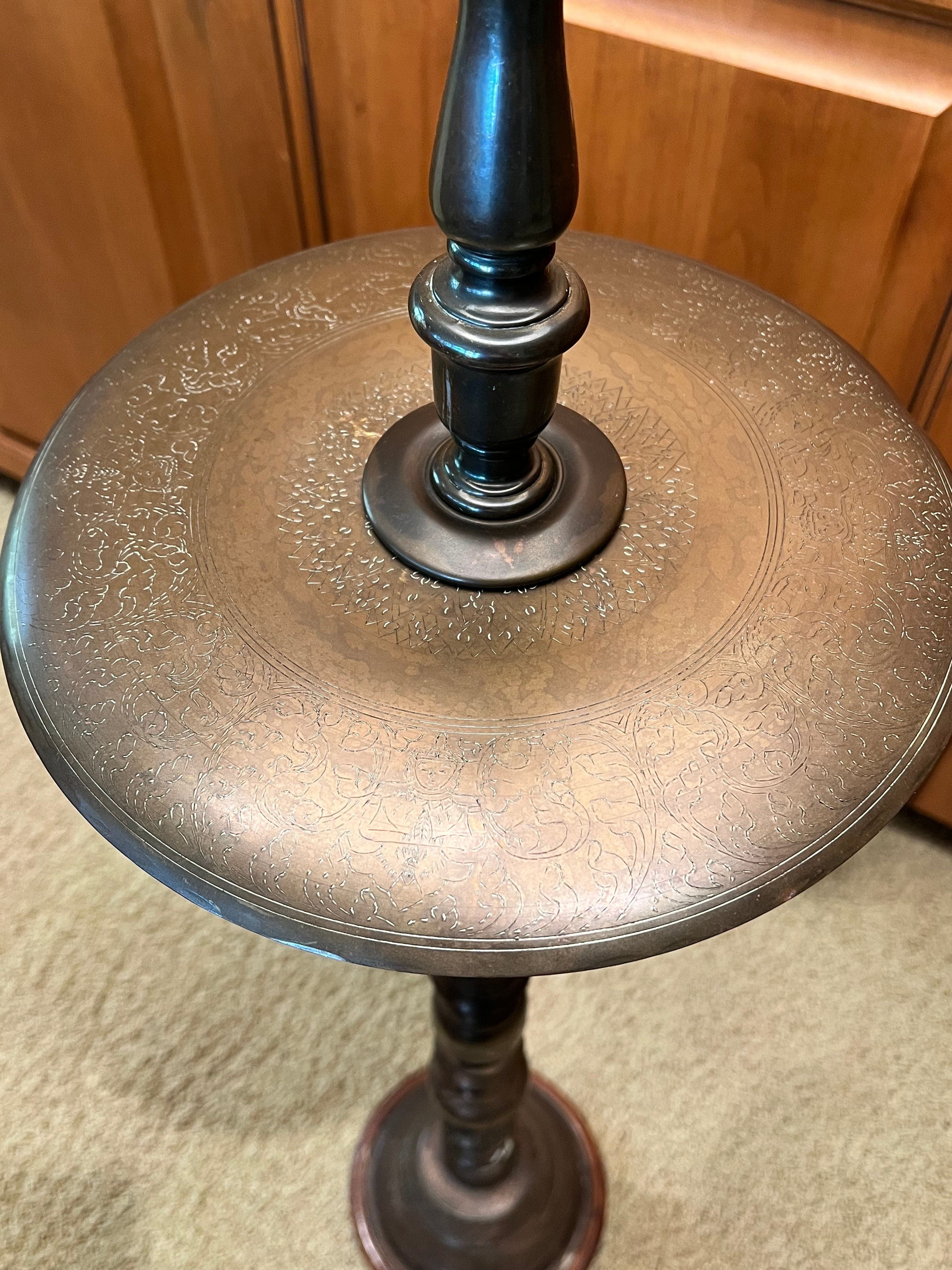 Embossed Pedestal Brass Floor Lamp w Center Table PD138-3 - Thumbnail 4