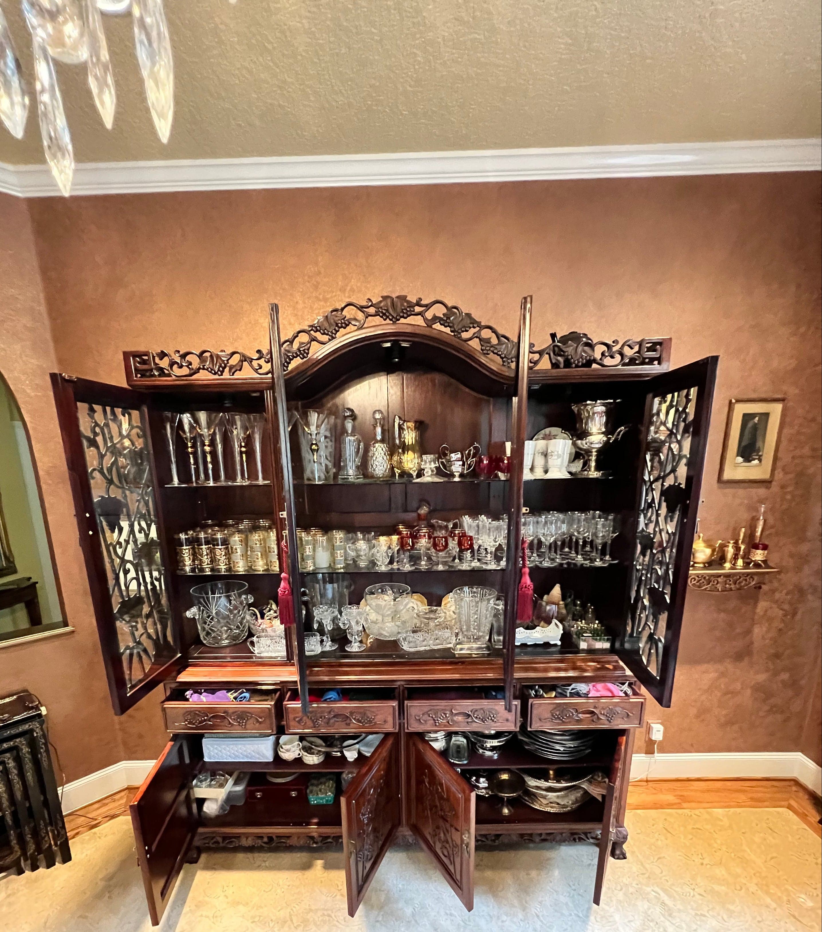 Vintage Rosewood China Cabinet with Carved Grape & Vine PD138-13 - Thumbnail 3