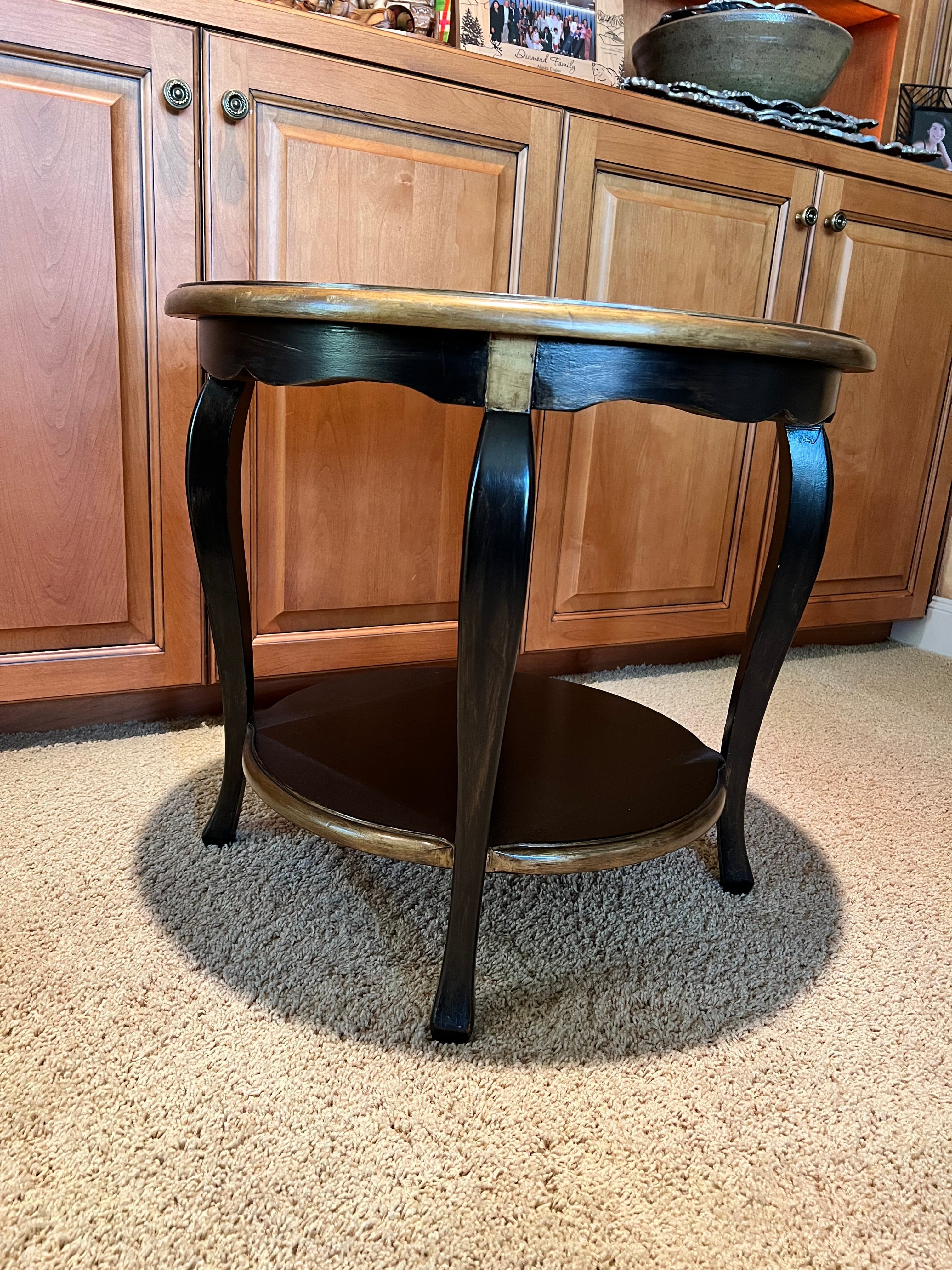Hand Painted Round Two Tiered Black and Gold Side Table PD138-4 - Thumbnail 3