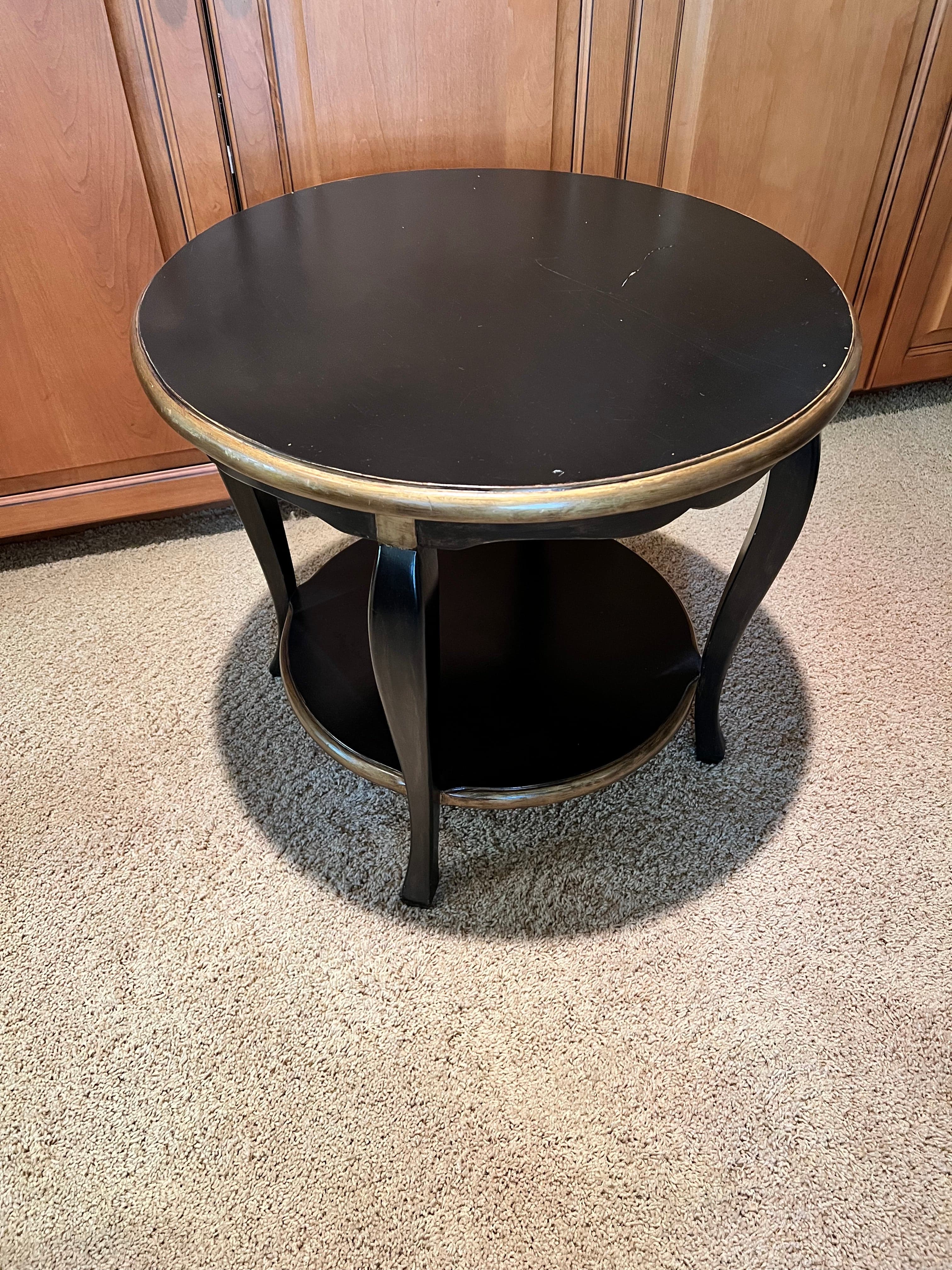 Hand Painted Round Two Tiered Black and Gold Side Table PD138-4 - Thumbnail 5