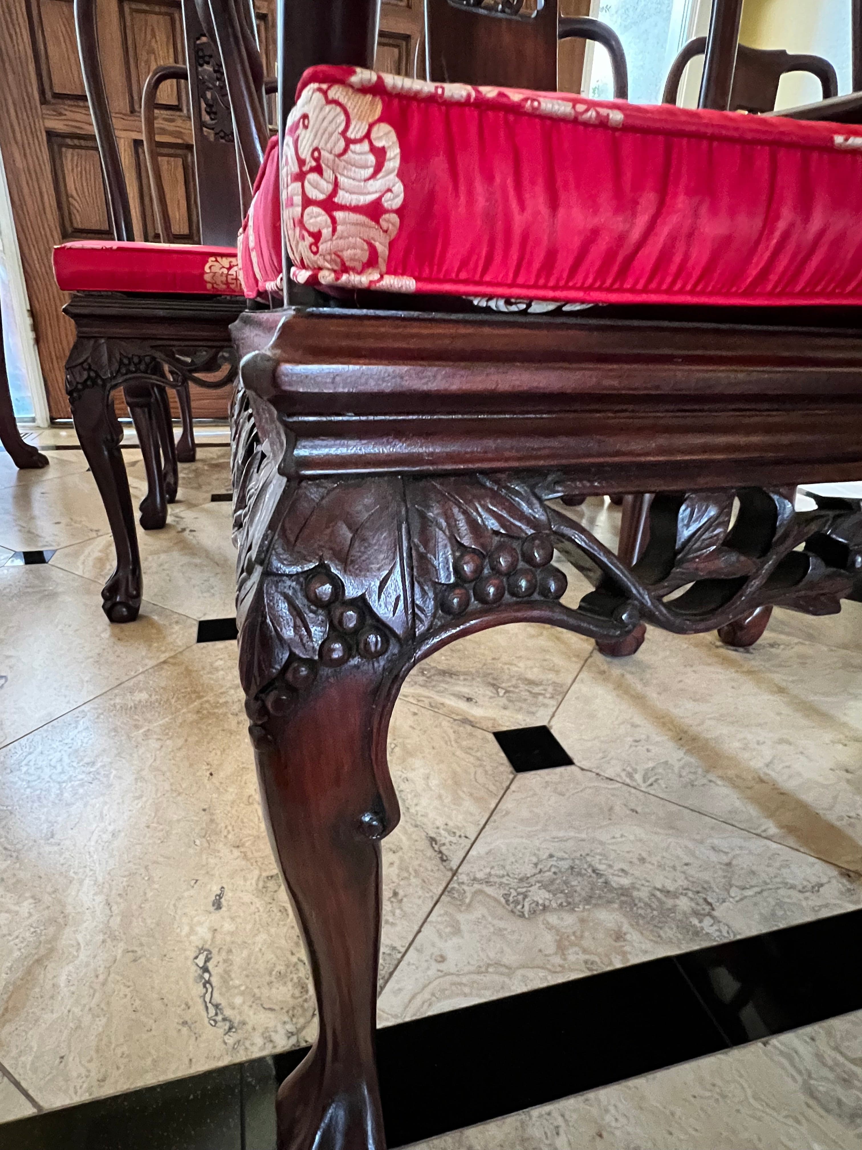 Set of 8 Asian Inspired Ornately Carved Dining Chairs PD138-14 - Thumbnail 7