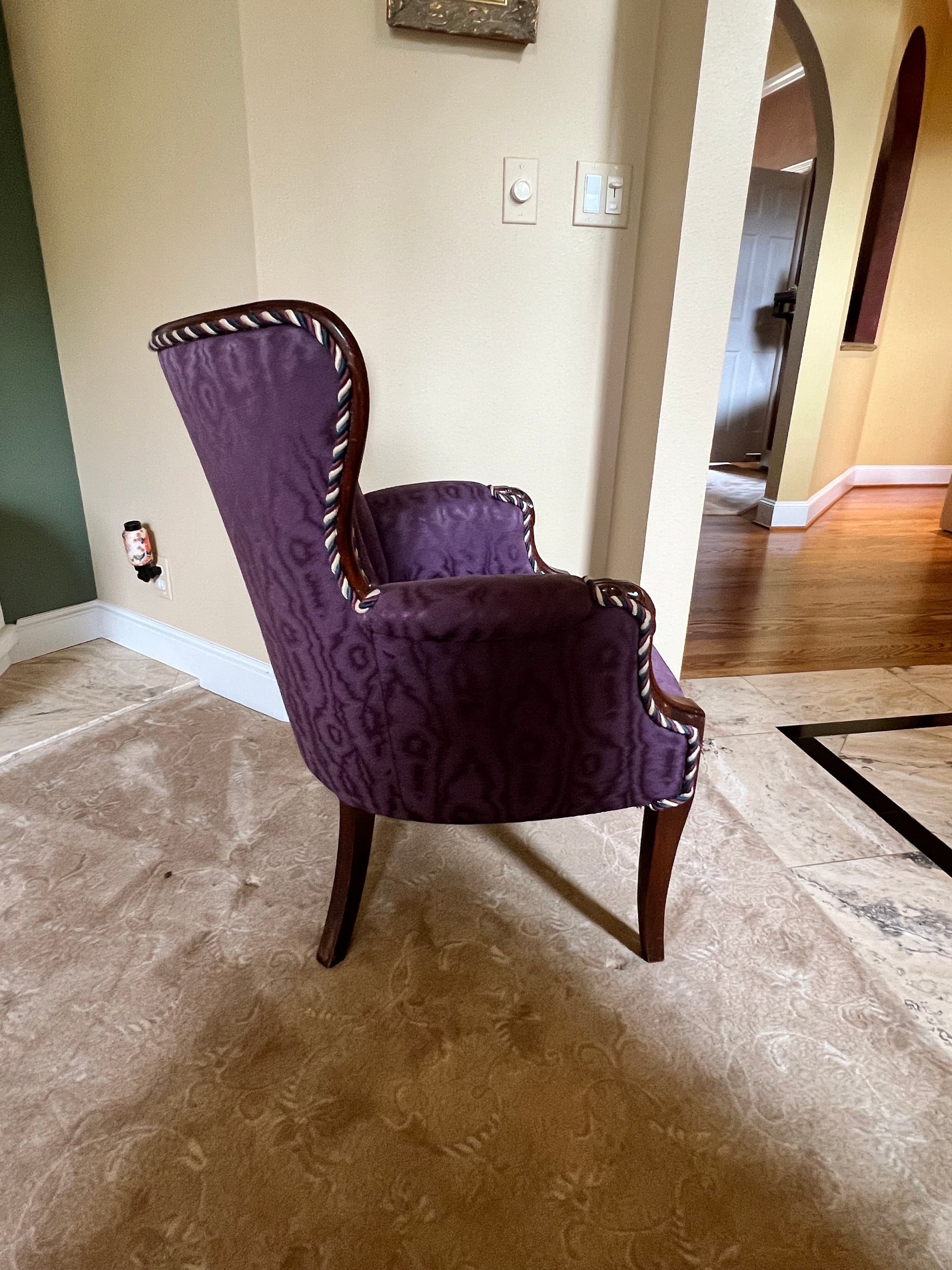 Channel Back Accent Butterfly Chair Purple Plum Moire Silk Taffeta PD138-17 - Thumbnail 3