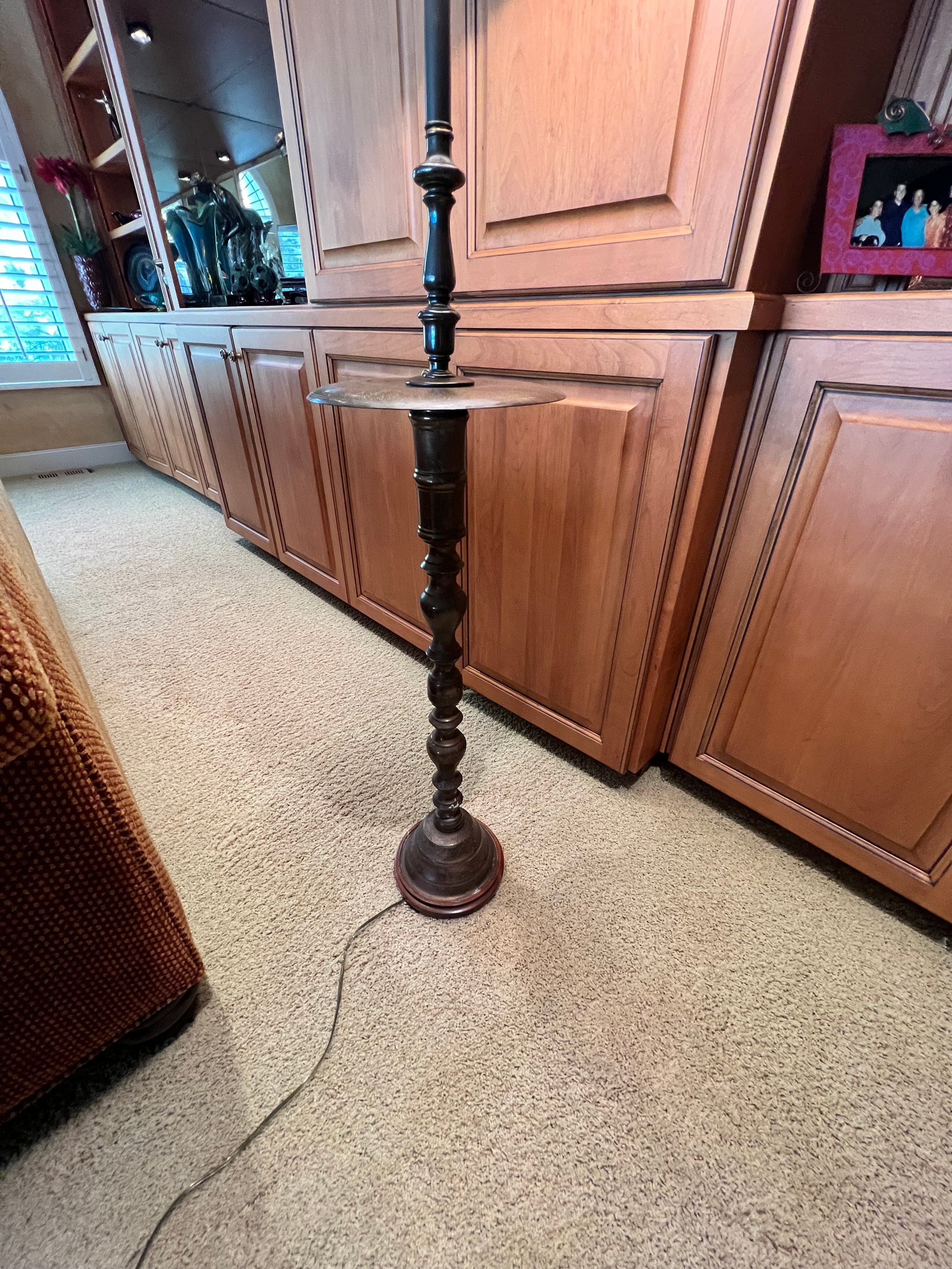 Embossed Pedestal Brass Floor Lamp w Center Table PD138-3 - Thumbnail 5