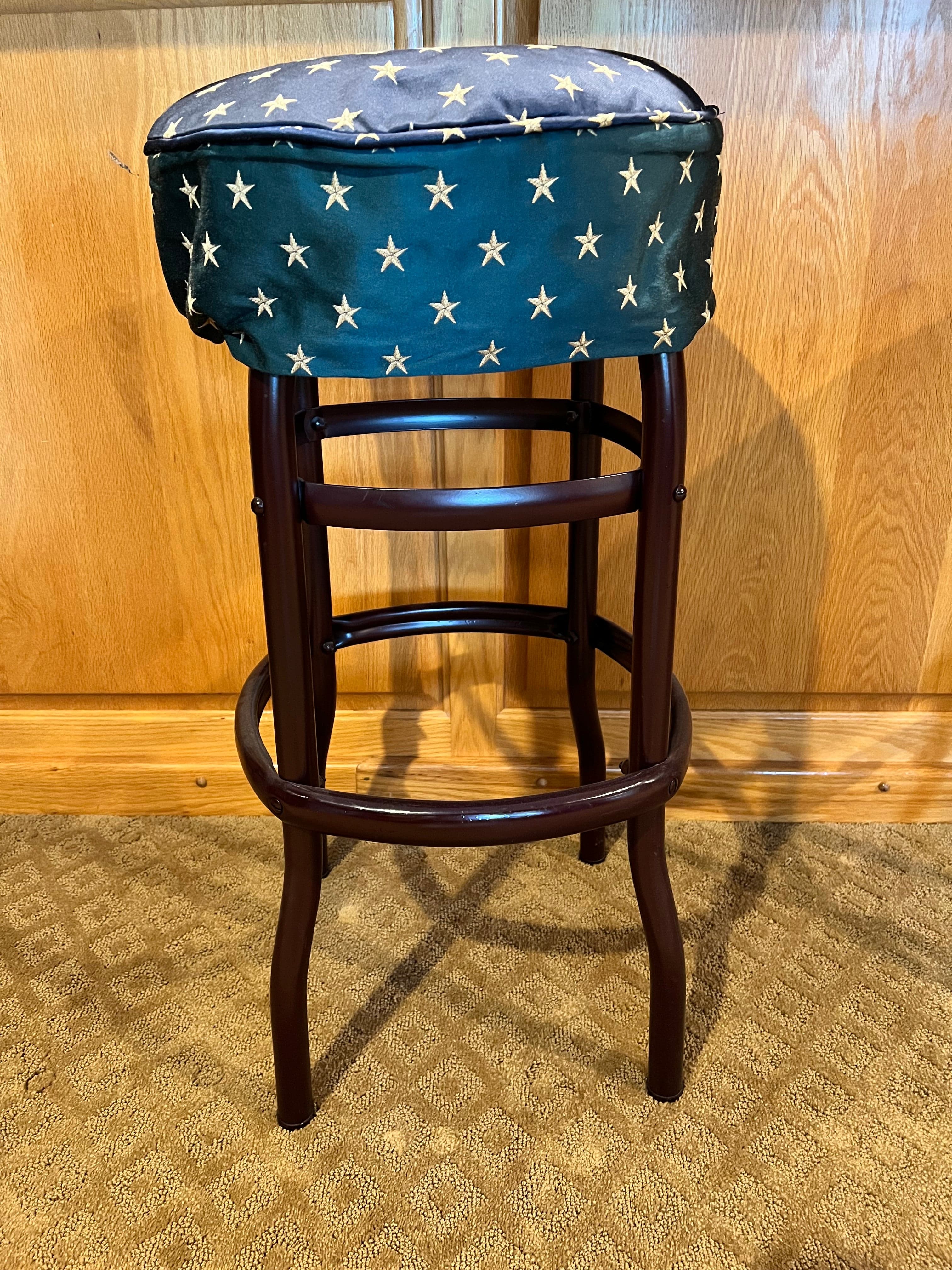 Set of Five Steel Frame 360 Swivel Blue w White Star Barstools PD138-33 - Thumbnail 3