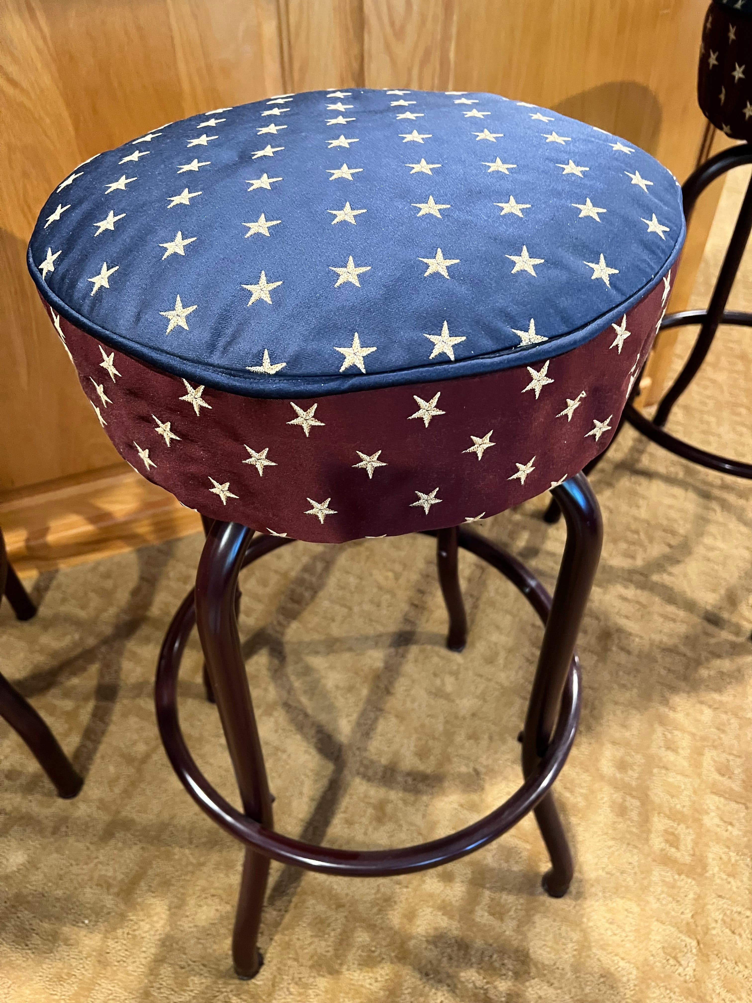 Set of Five Steel Frame 360 Swivel Blue w White Star Barstools PD138-33 - Thumbnail 6