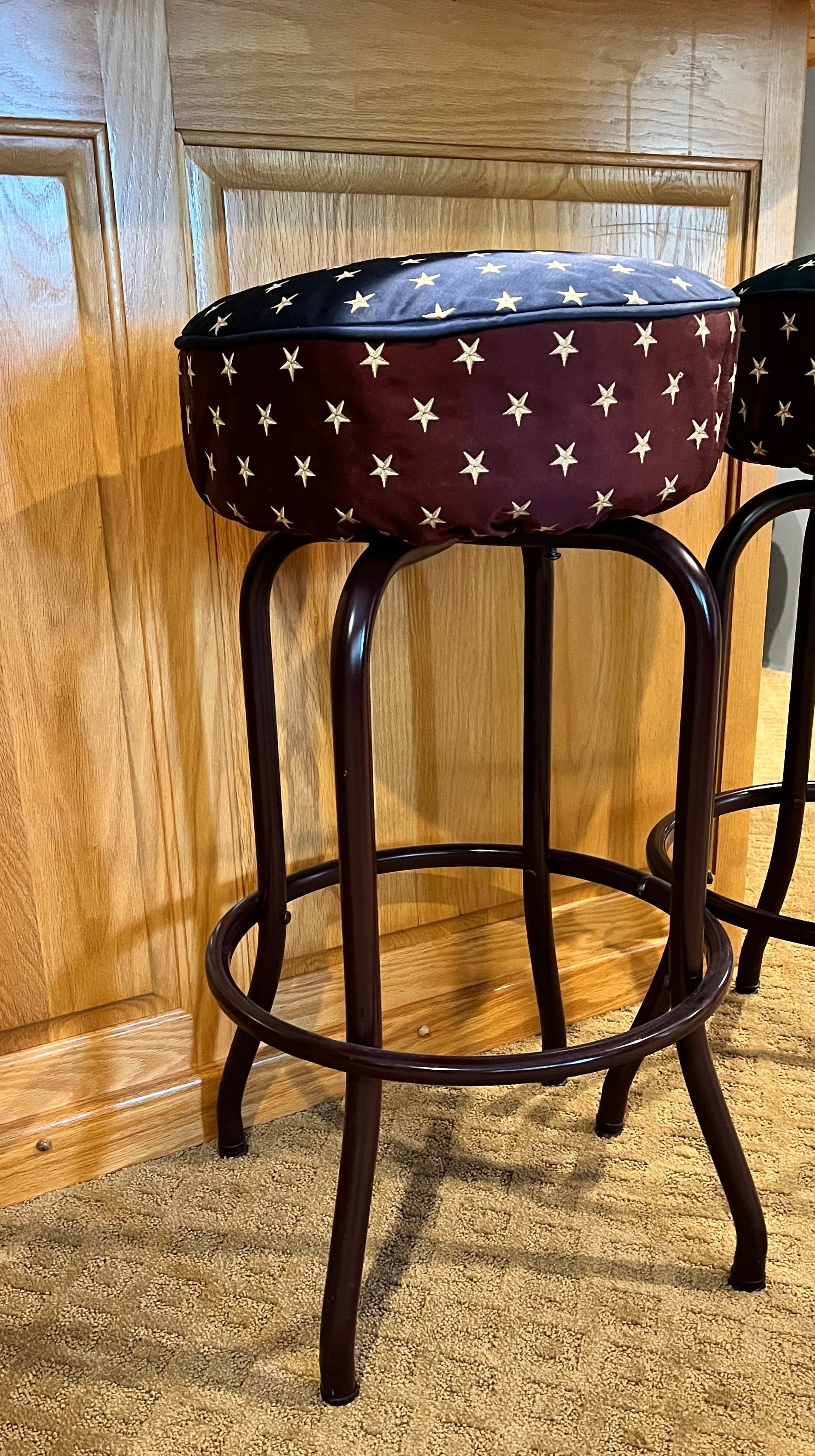 Set of Five Steel Frame 360 Swivel Blue w White Star Barstools PD138-33 - Thumbnail 4