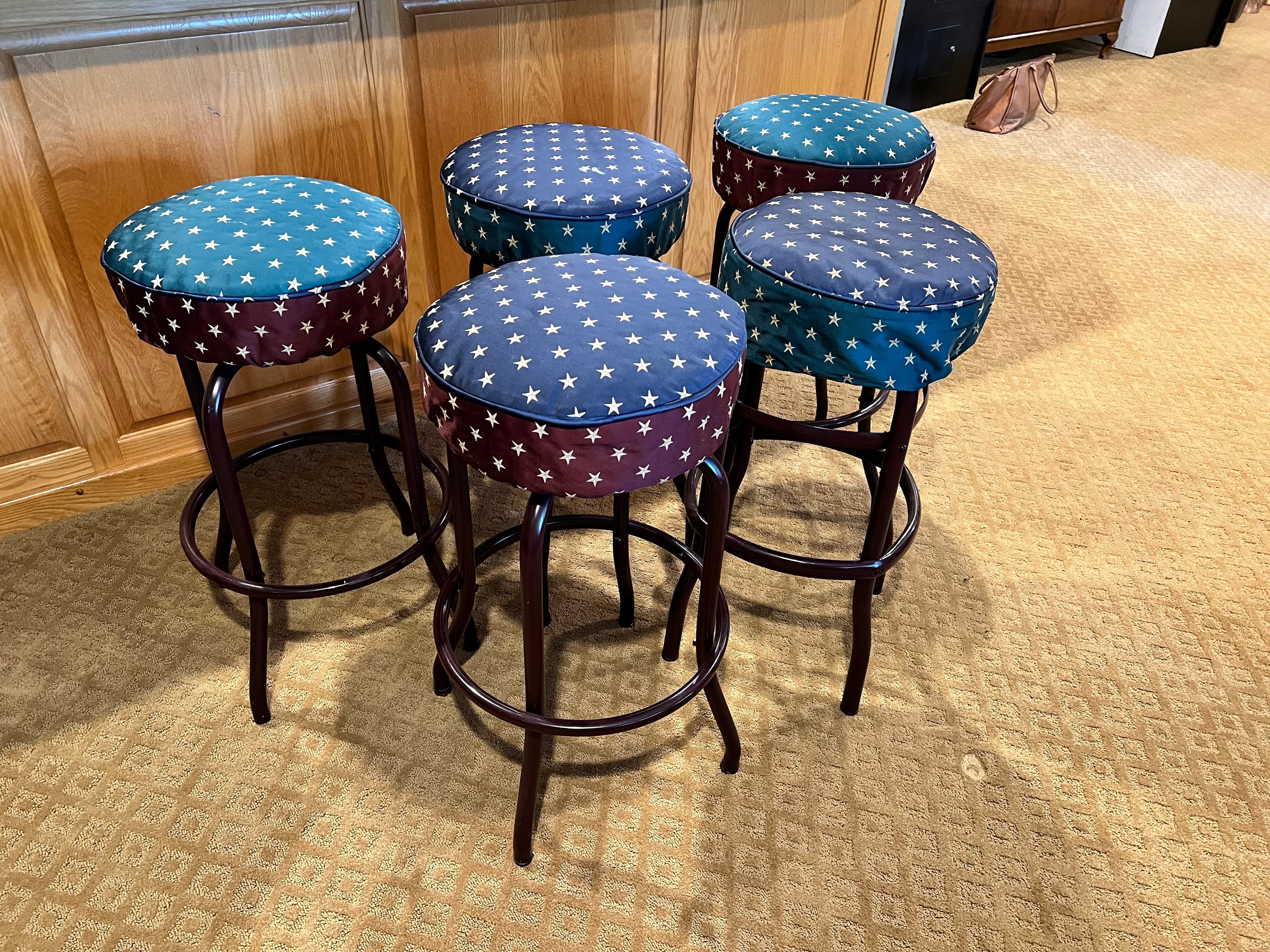 Set of Five Steel Frame 360 Swivel Blue w White Star Barstools PD138-33 - Thumbnail 2
