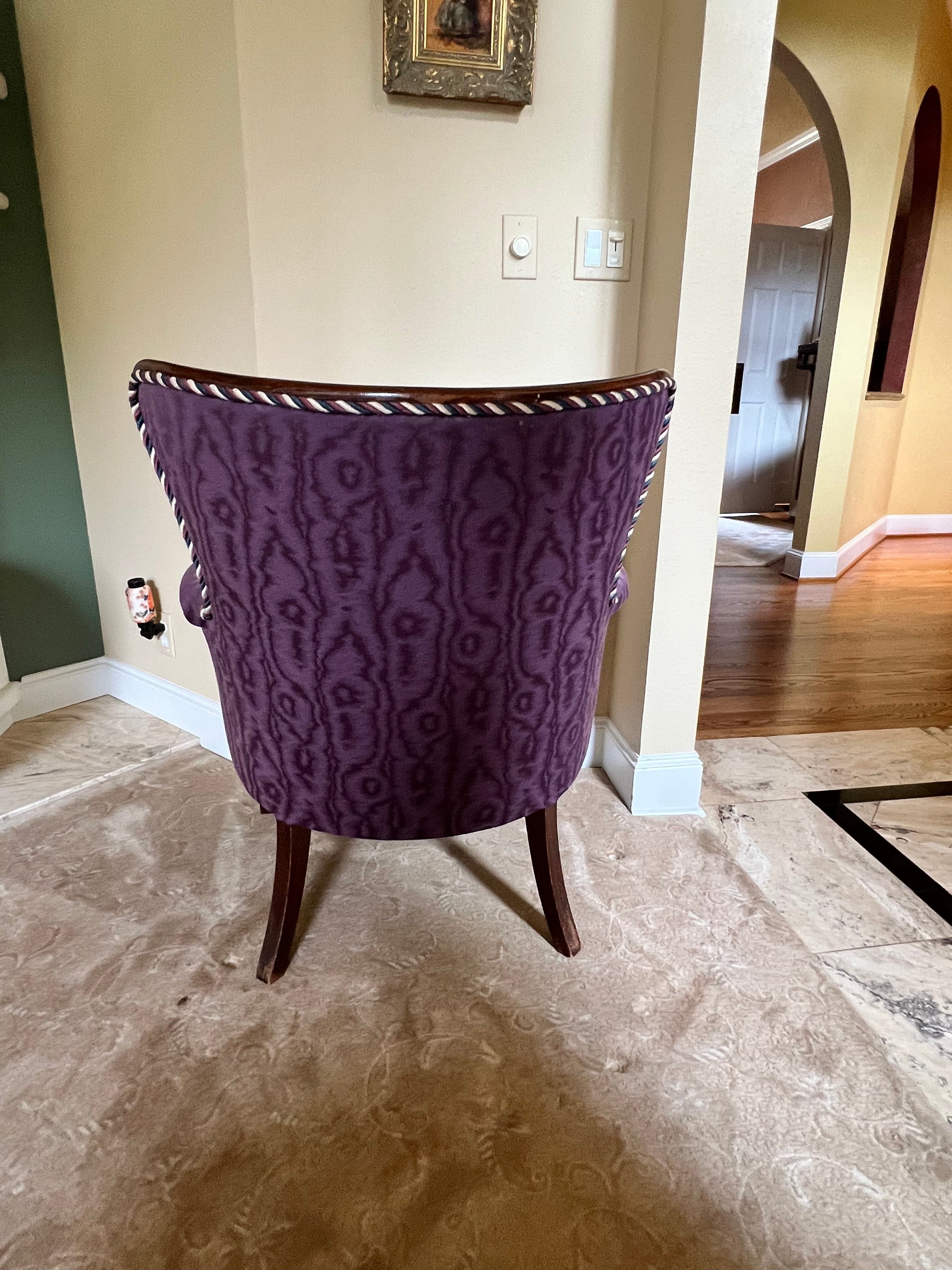 Channel Back Accent Butterfly Chair Purple Plum Moire Silk Taffeta PD138-17 - Thumbnail 4