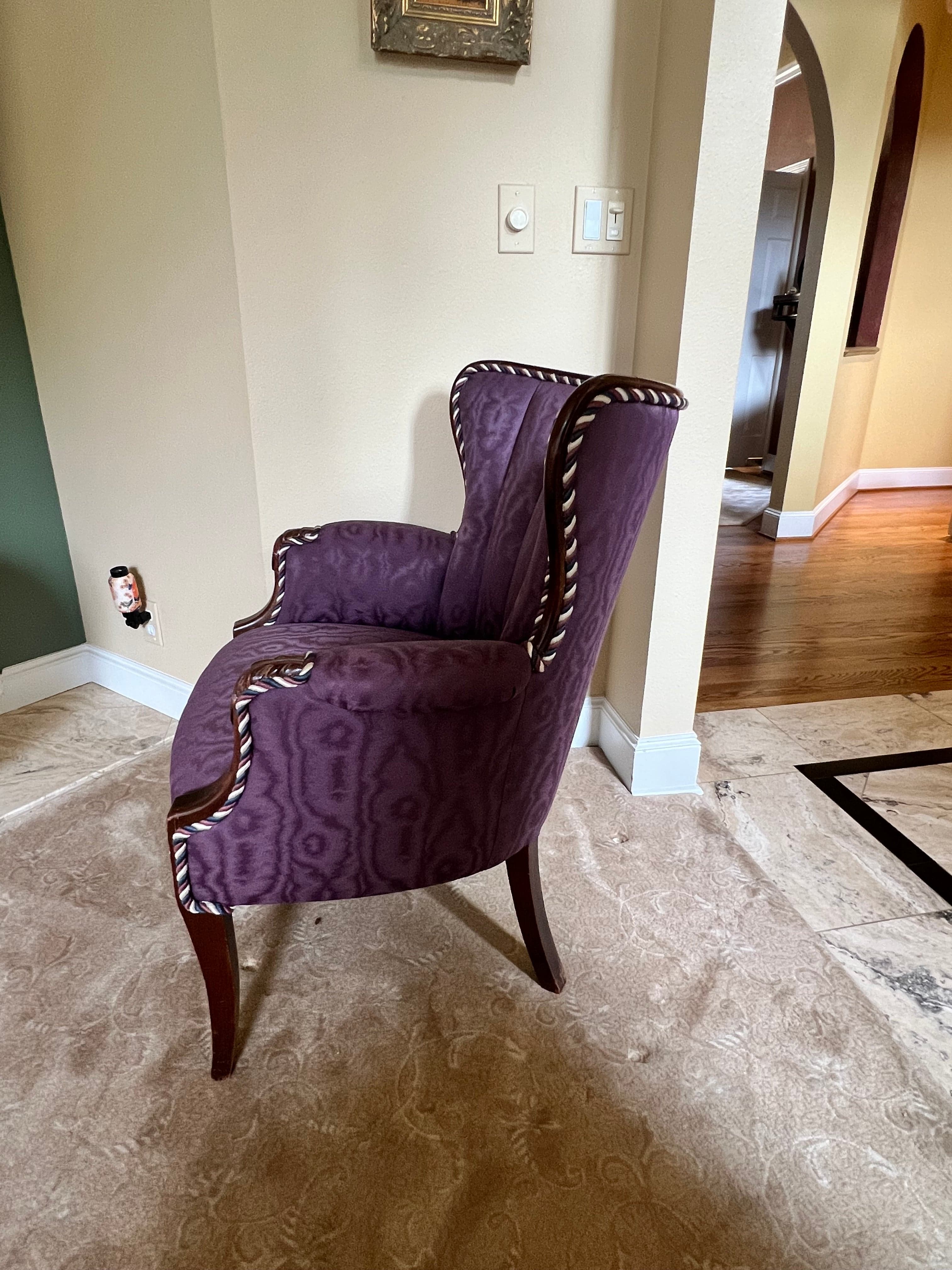 Channel Back Accent Butterfly Chair Purple Plum Moire Silk Taffeta PD138-17 - Thumbnail 5