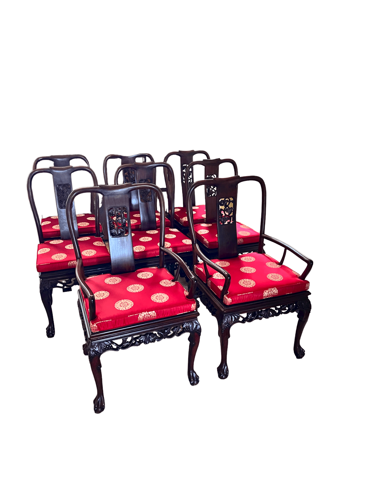 Set of 8 Asian Inspired Ornately Carved Dining Chairs PD138-14 - Thumbnail 2