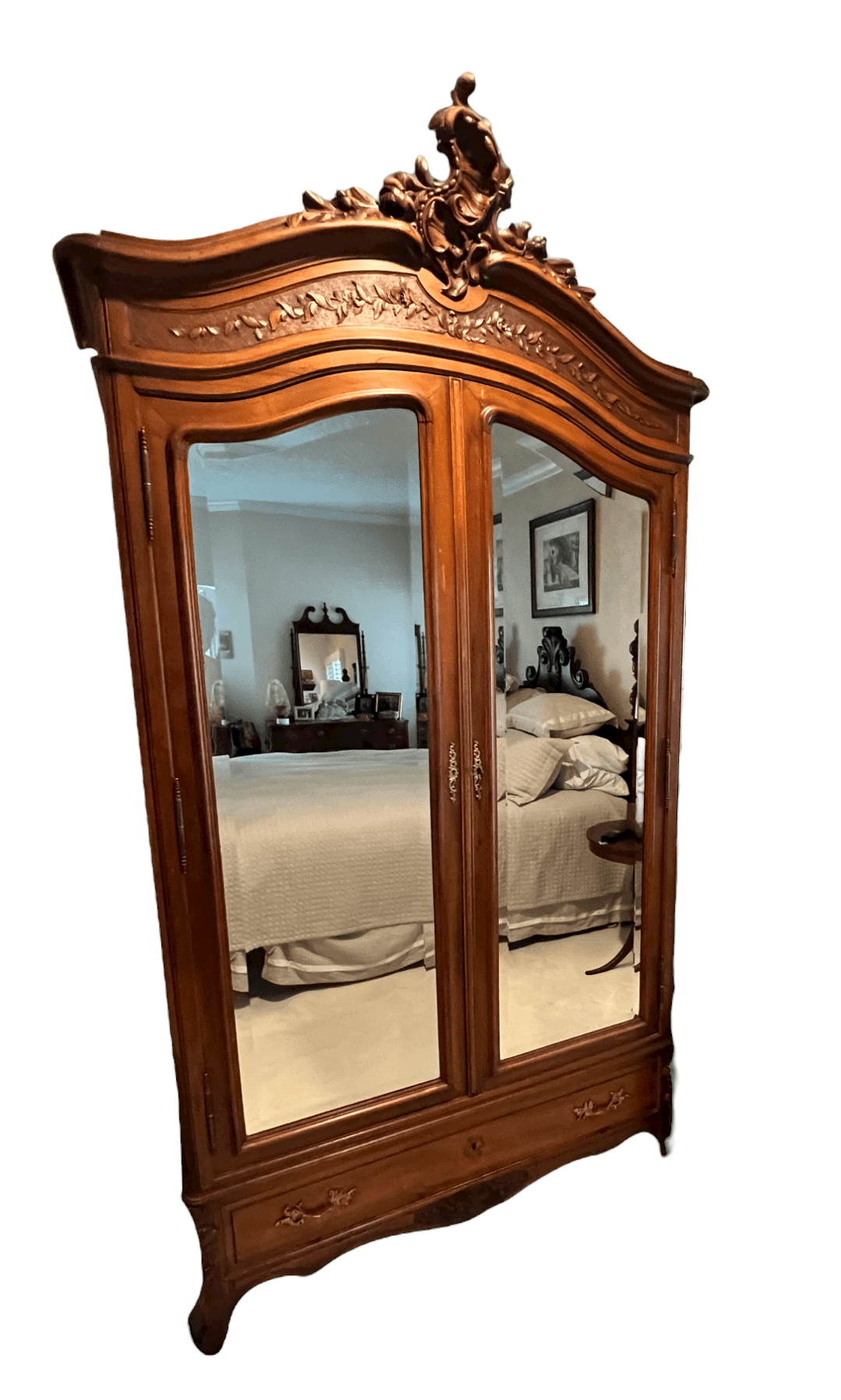 Antique Carved Double Door Armoire w Beveled Mirrors circa 1890 PD138-20 - Thumbnail 3