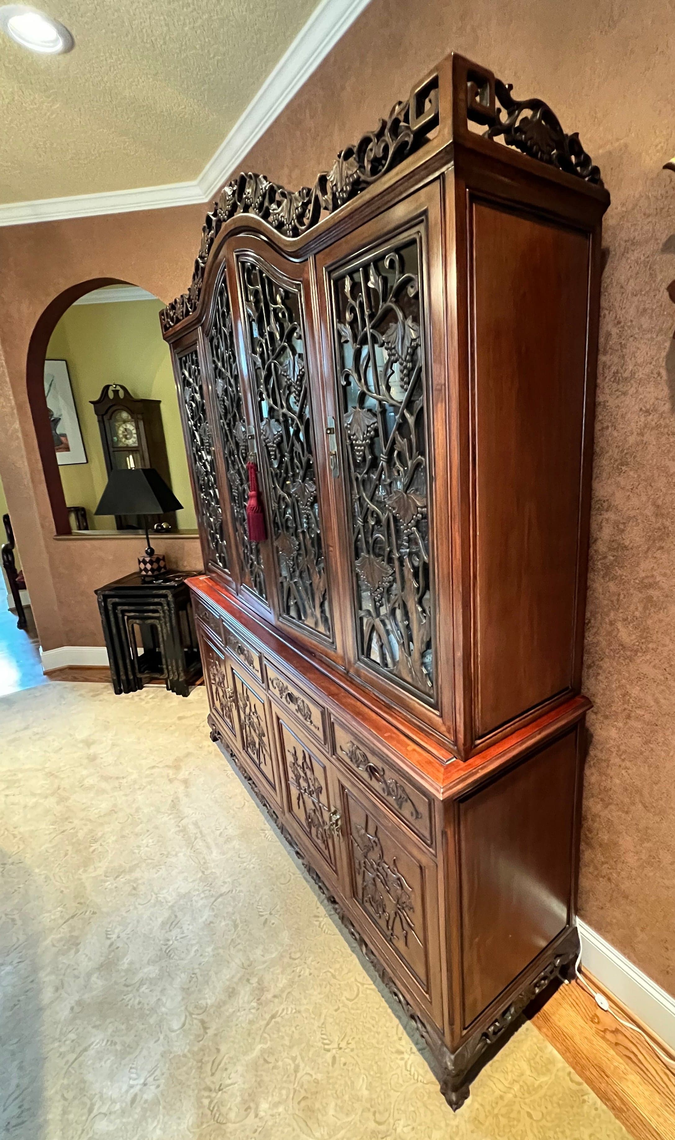 Vintage Rosewood China Cabinet with Carved Grape & Vine PD138-13 - Thumbnail 4