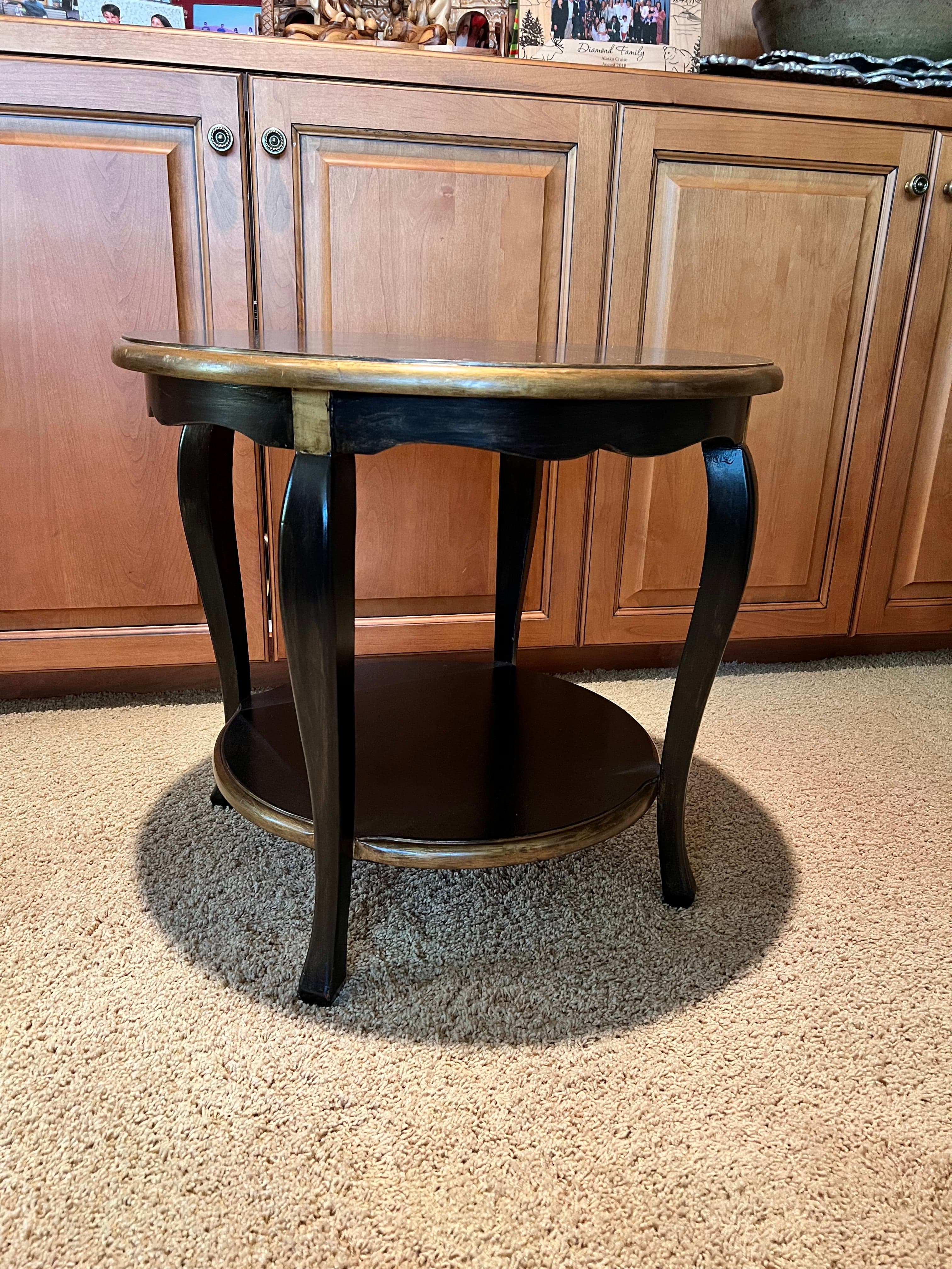 Hand Painted Round Two Tiered Black and Gold Side Table PD138-4 - Thumbnail 2