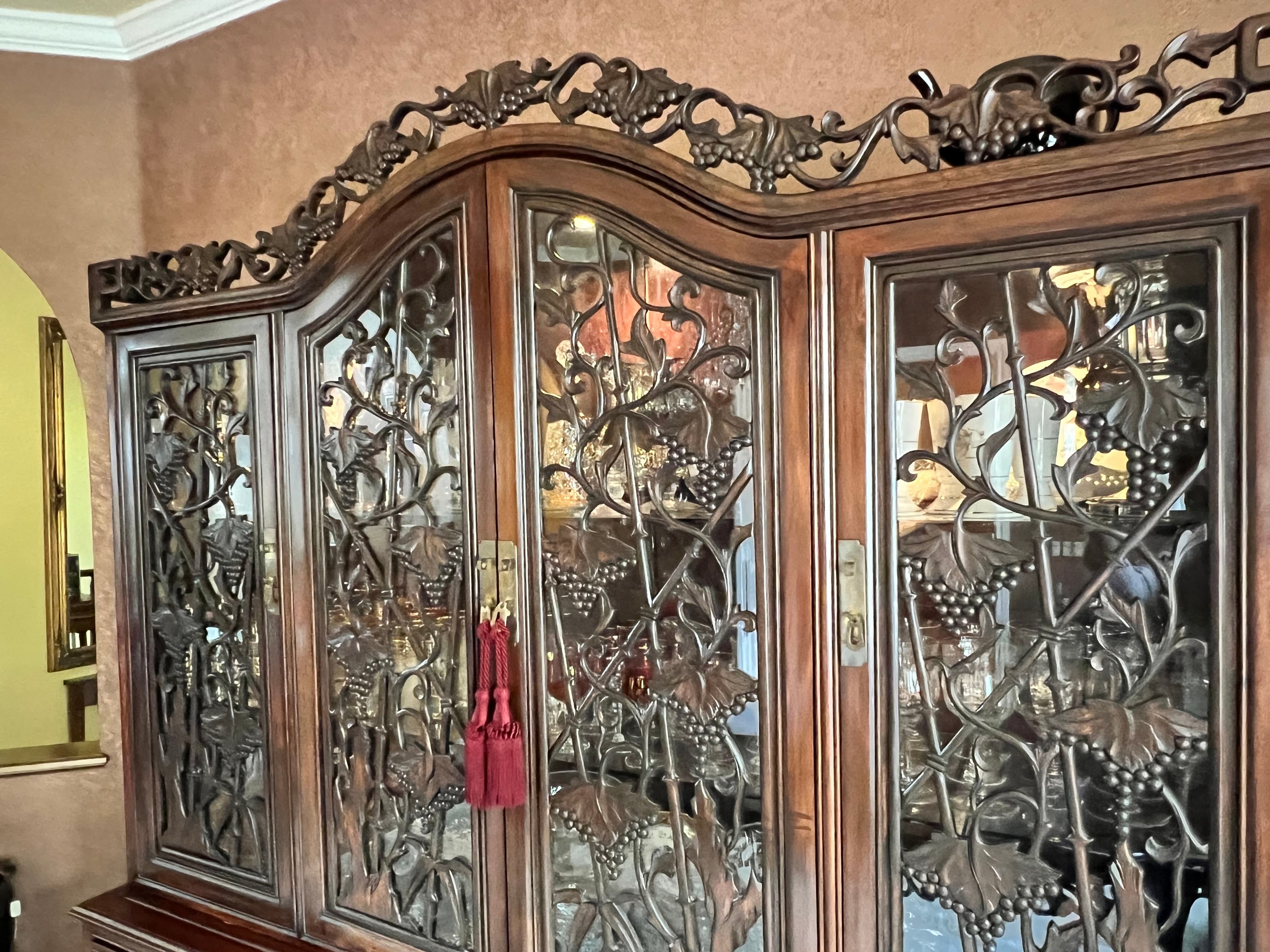 Vintage Rosewood China Cabinet with Carved Grape & Vine PD138-13 - Thumbnail 9
