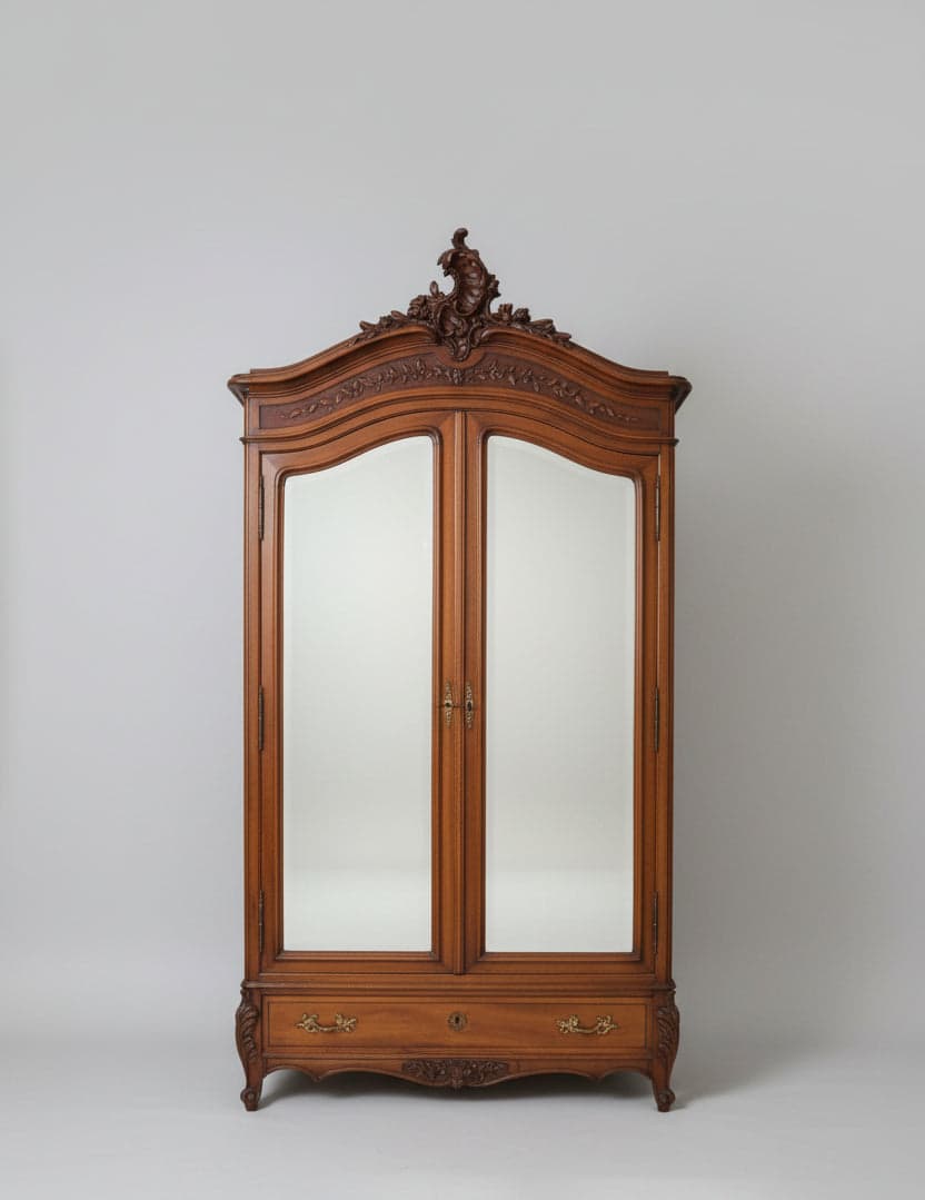 Antique Carved Double Door Armoire w Beveled Mirrors circa 1890 PD138-20 - Thumbnail 2