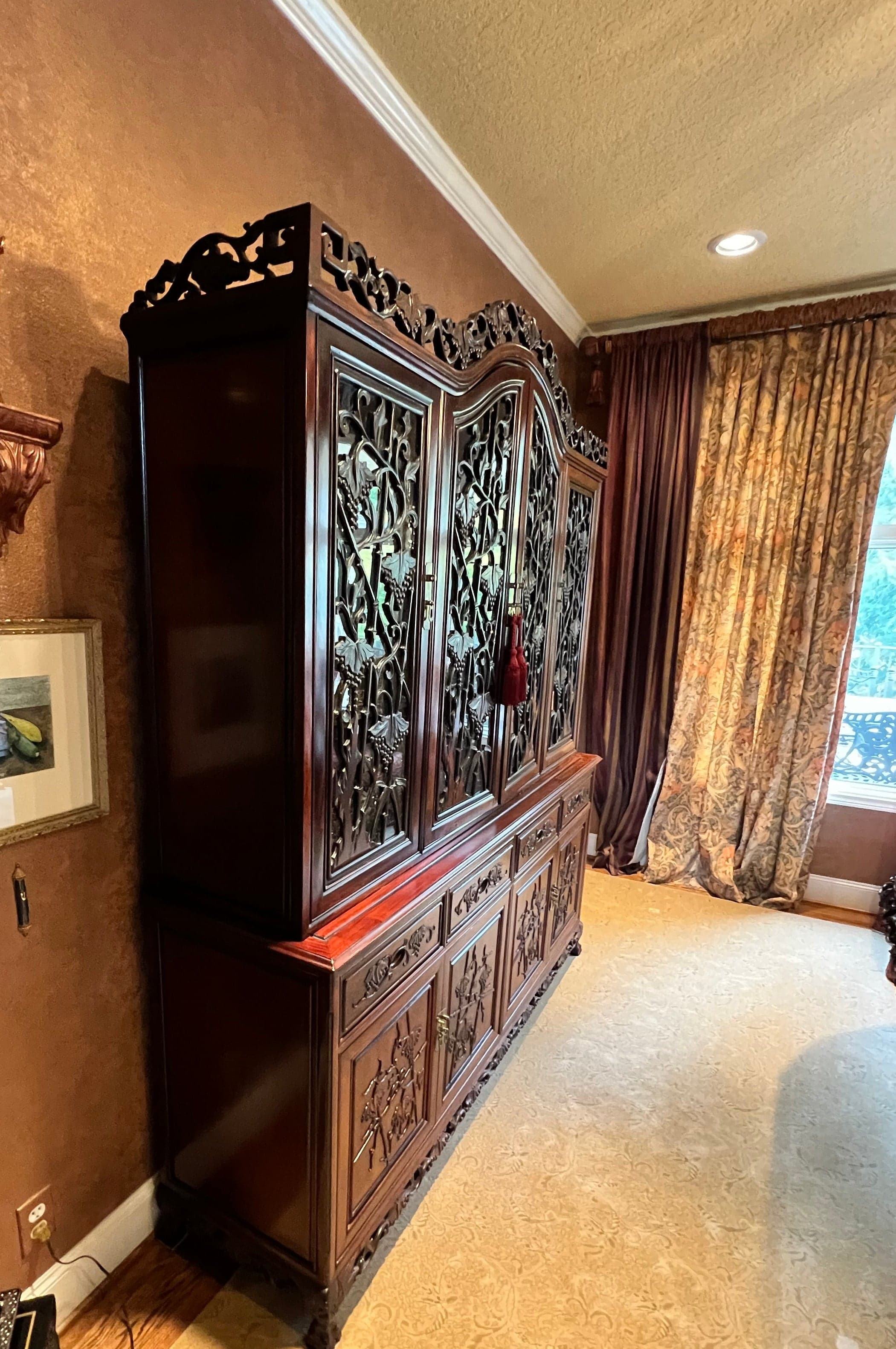 Vintage Rosewood China Cabinet with Carved Grape & Vine PD138-13 - Thumbnail 5