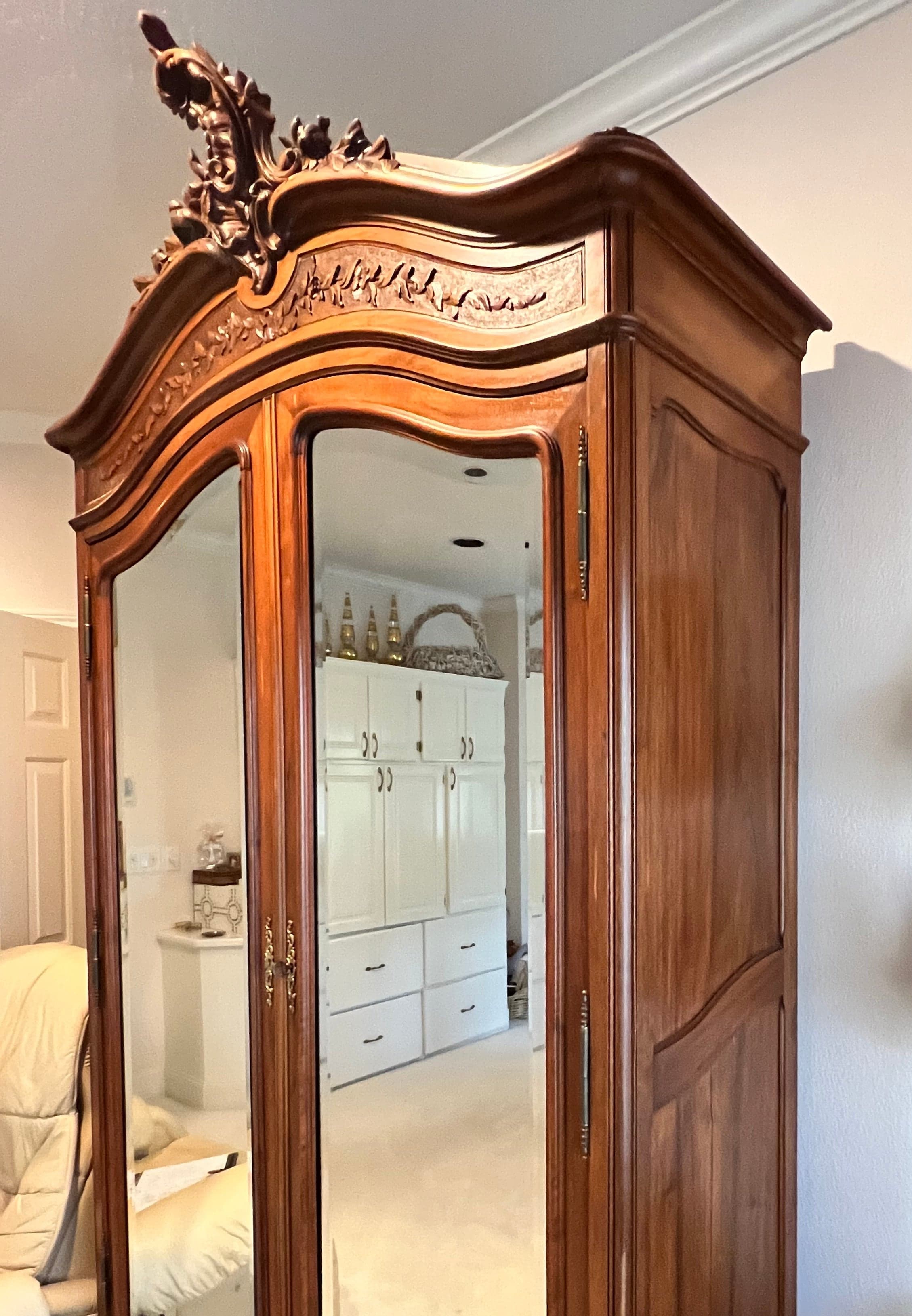 Antique Carved Double Door Armoire w Beveled Mirrors circa 1890 PD138-20 - Thumbnail 7